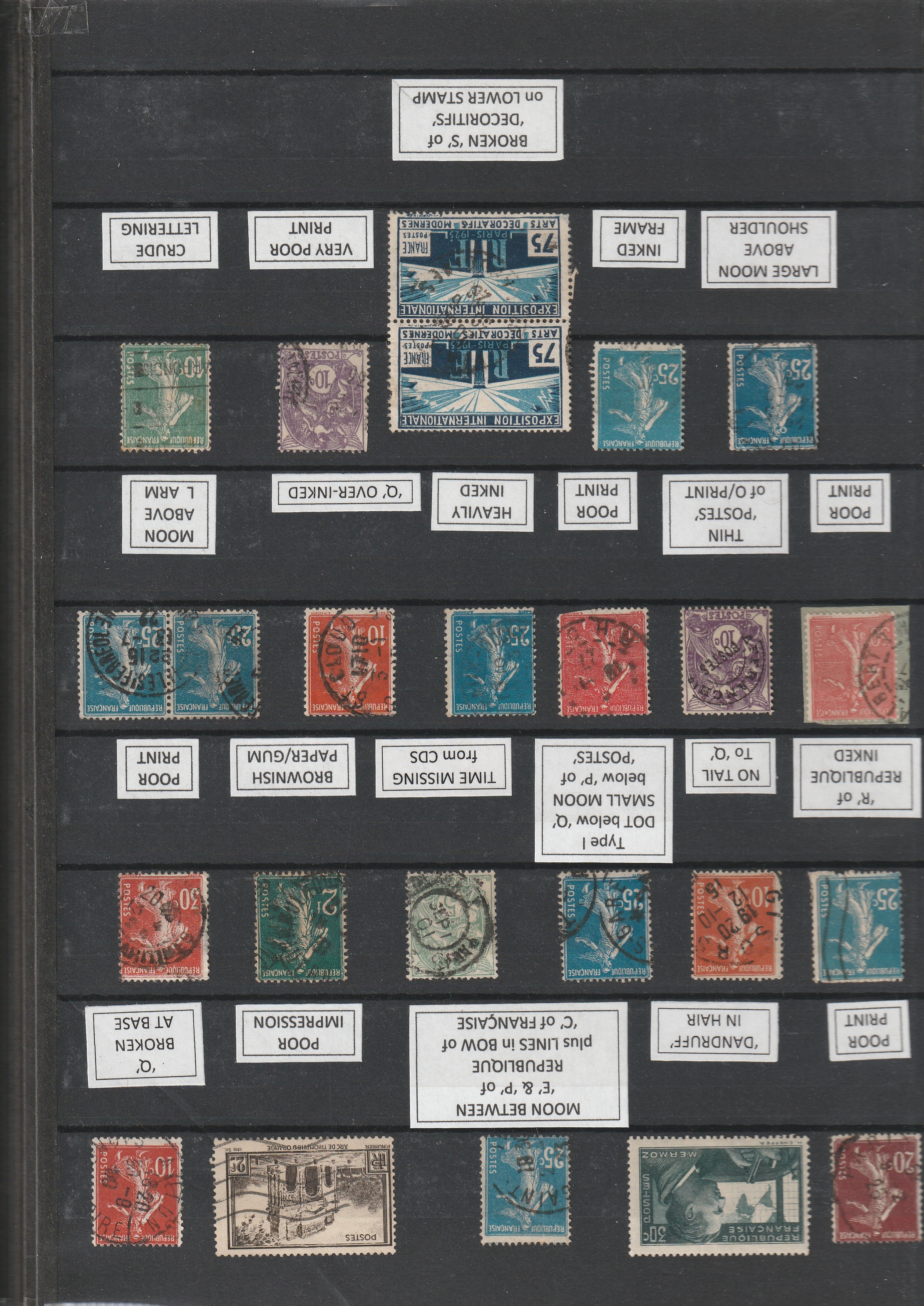 a collection of postage stamps on a wall