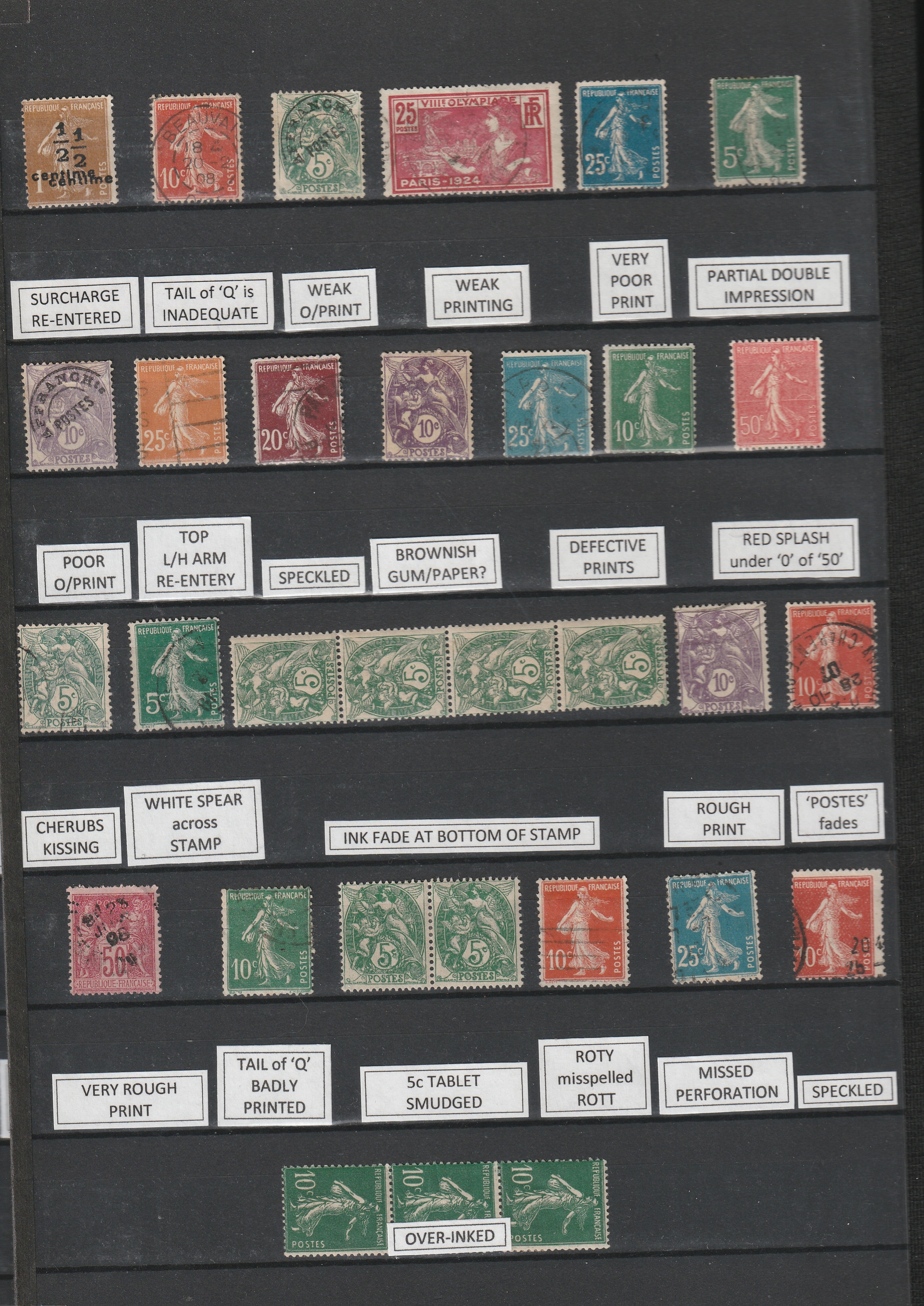 a collection of postage stamps on a wall