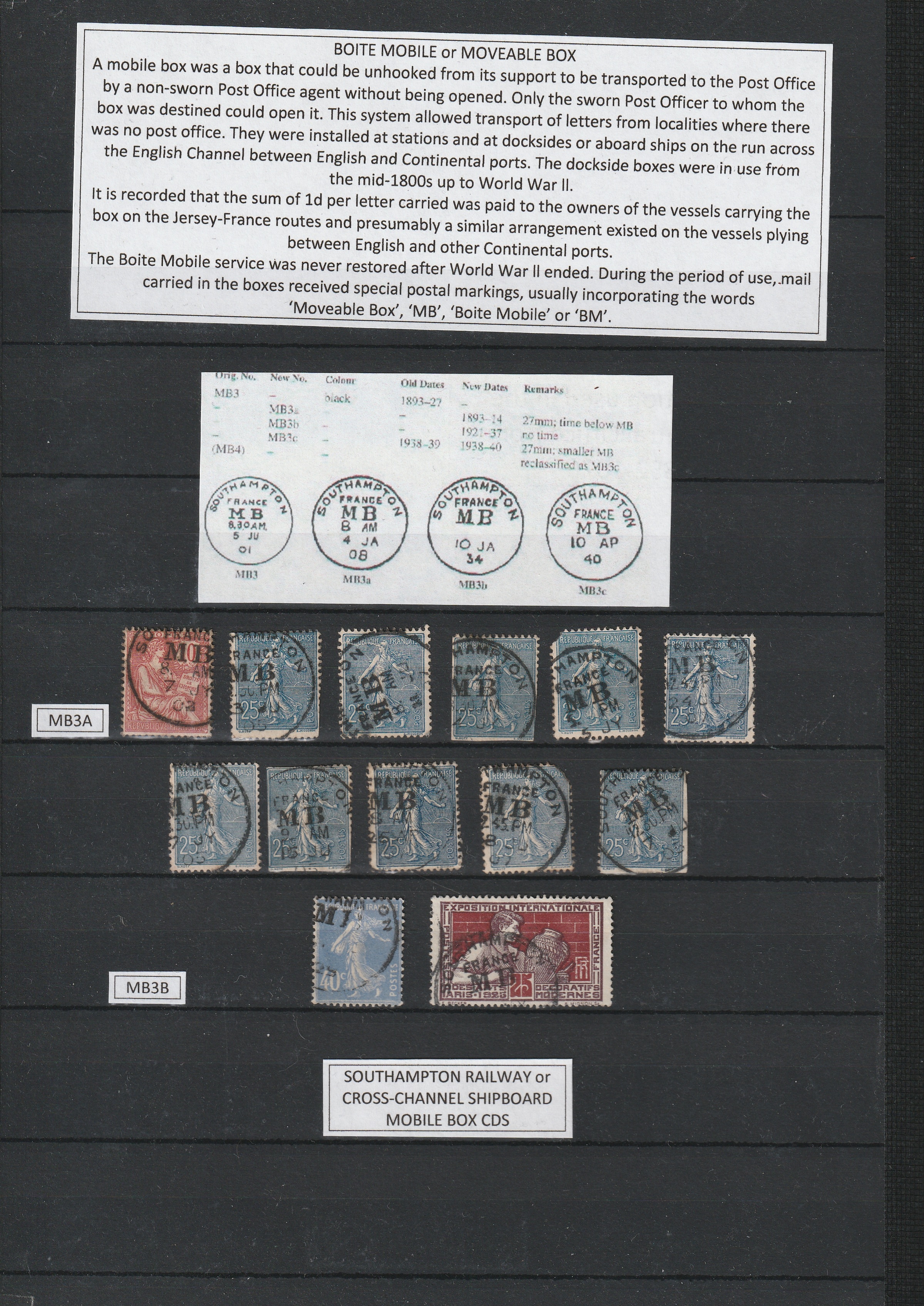 a collection of postage stamps on a black board