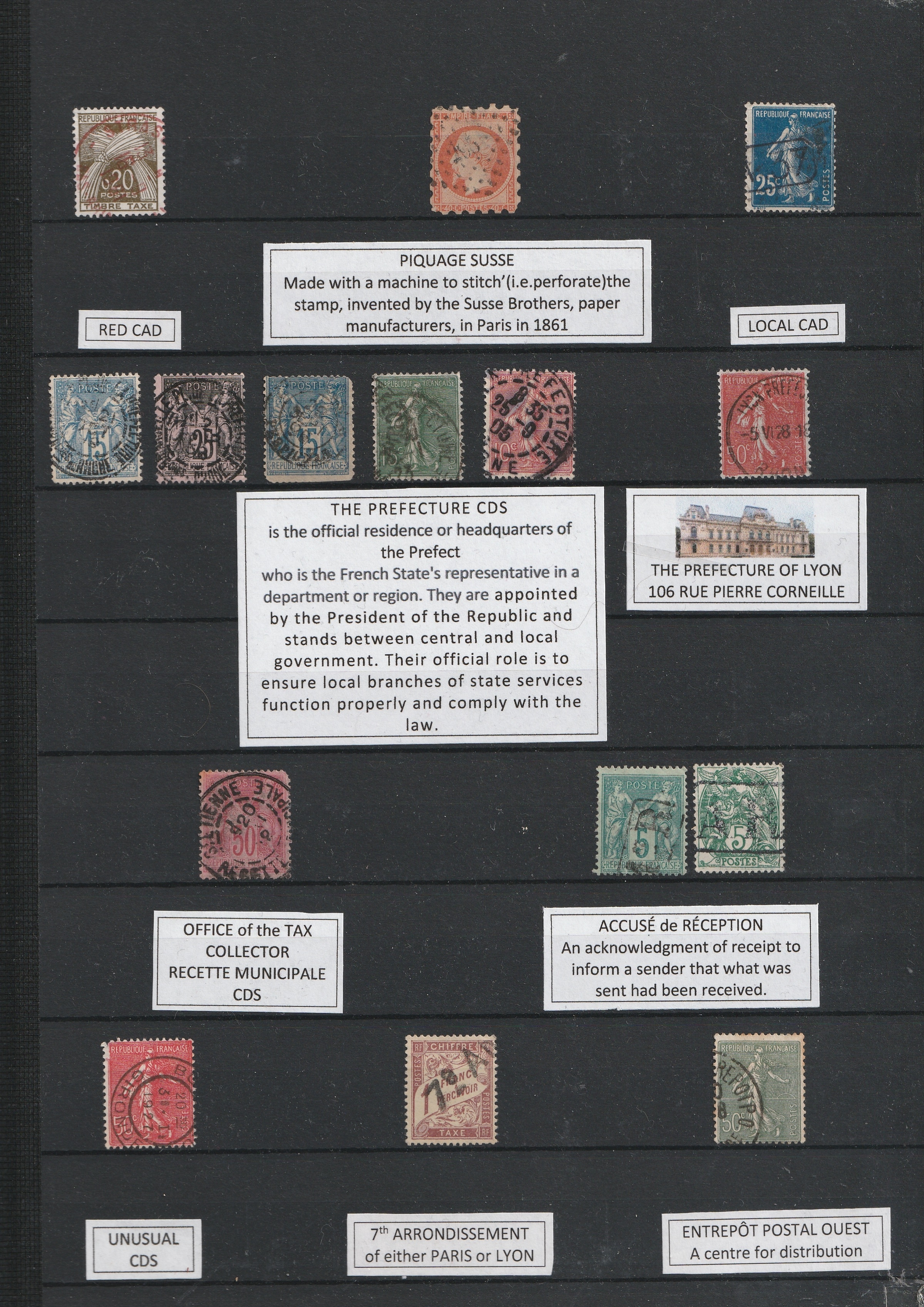 a collection of postage stamps on a black board