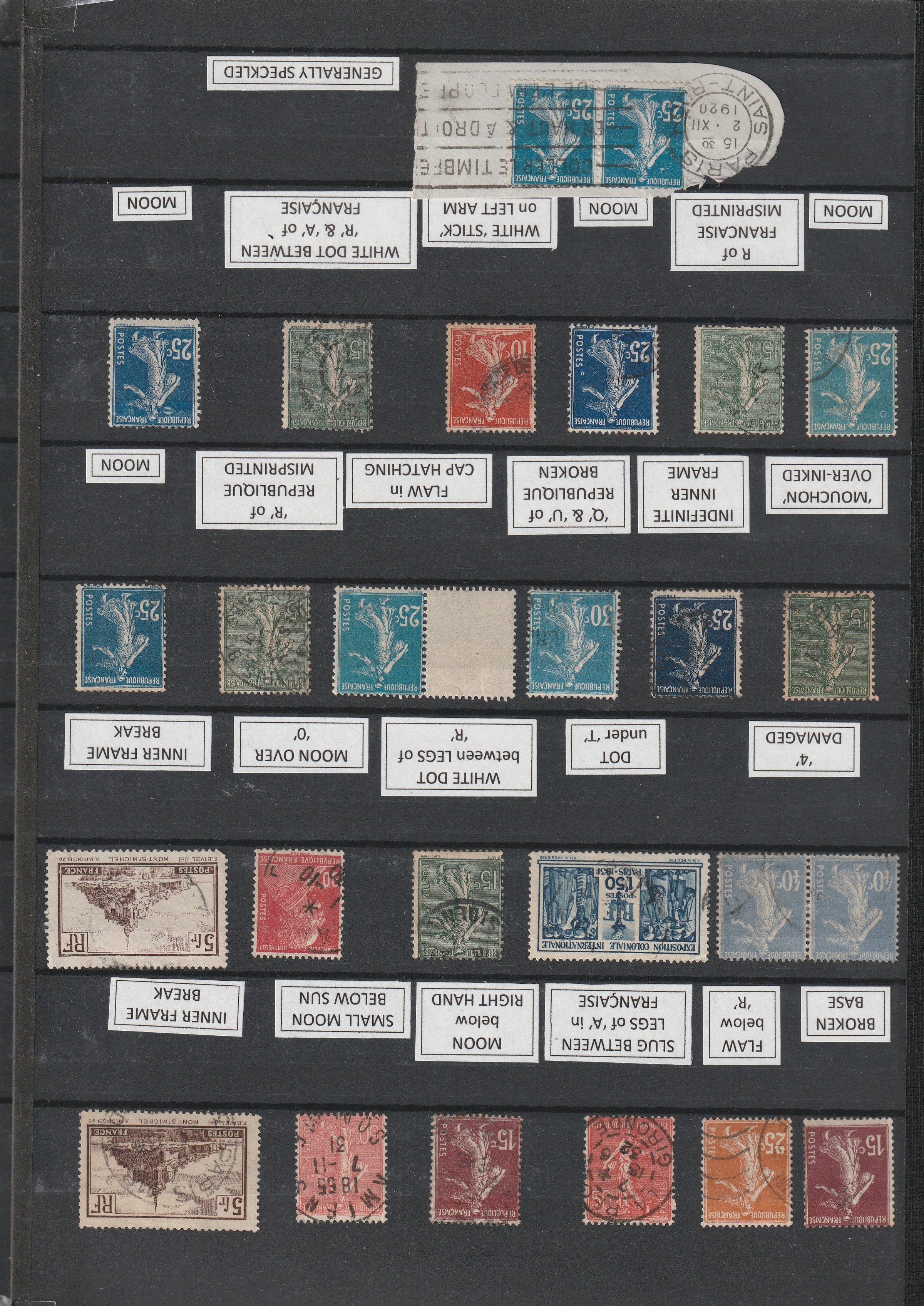 a collection of postage stamps on a wall