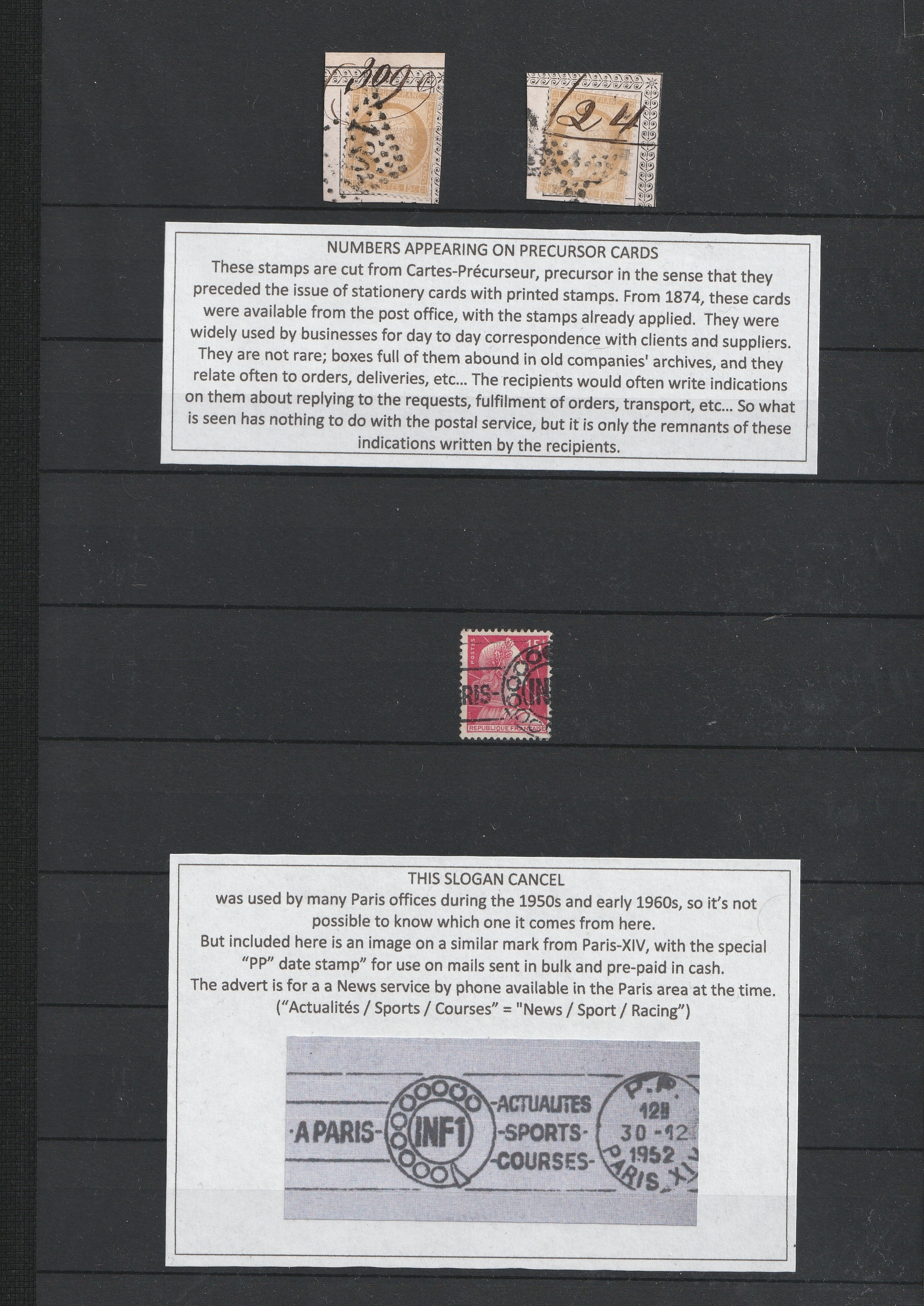 a group of papers on a black board