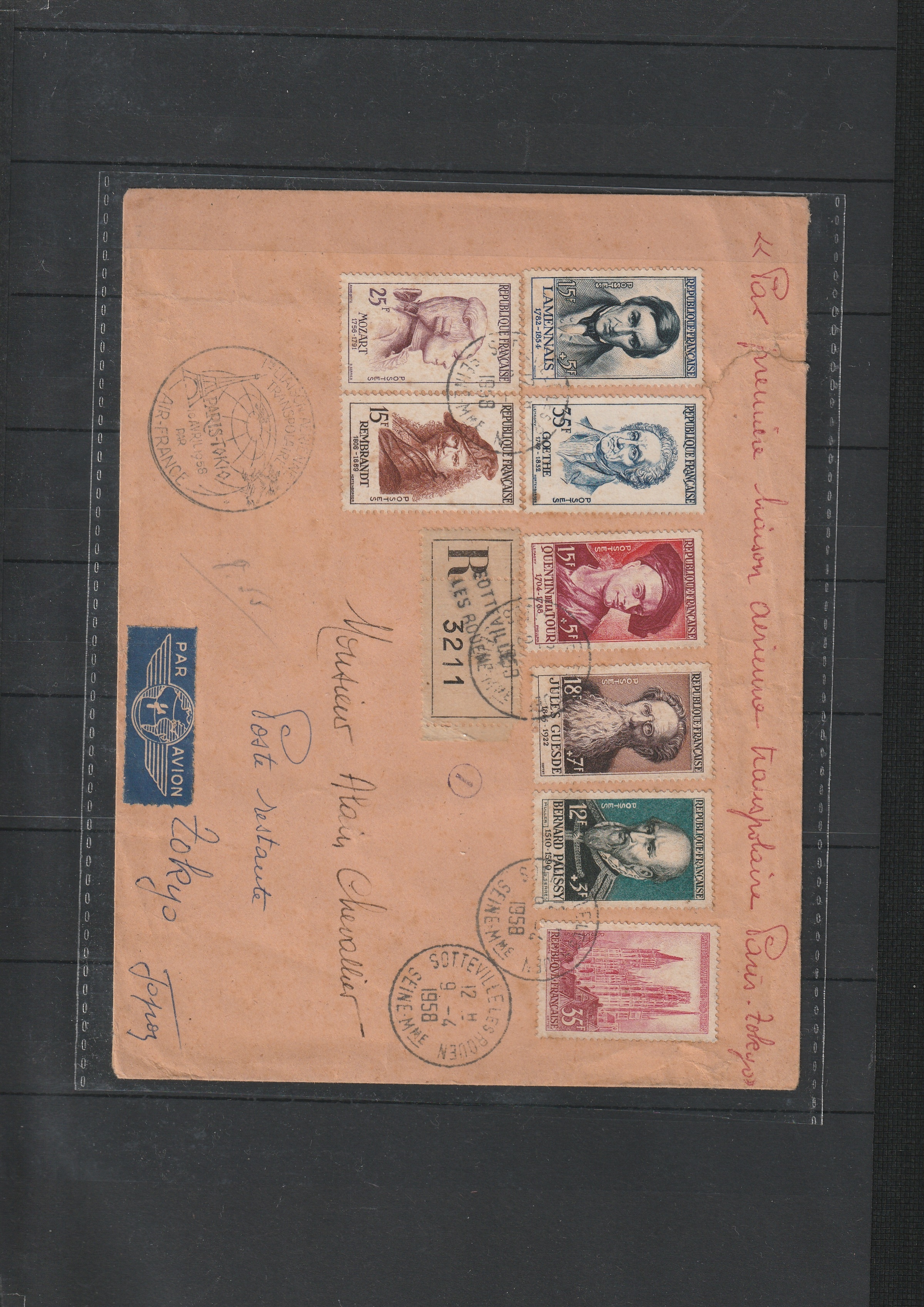 a brown envelope with stamps on it