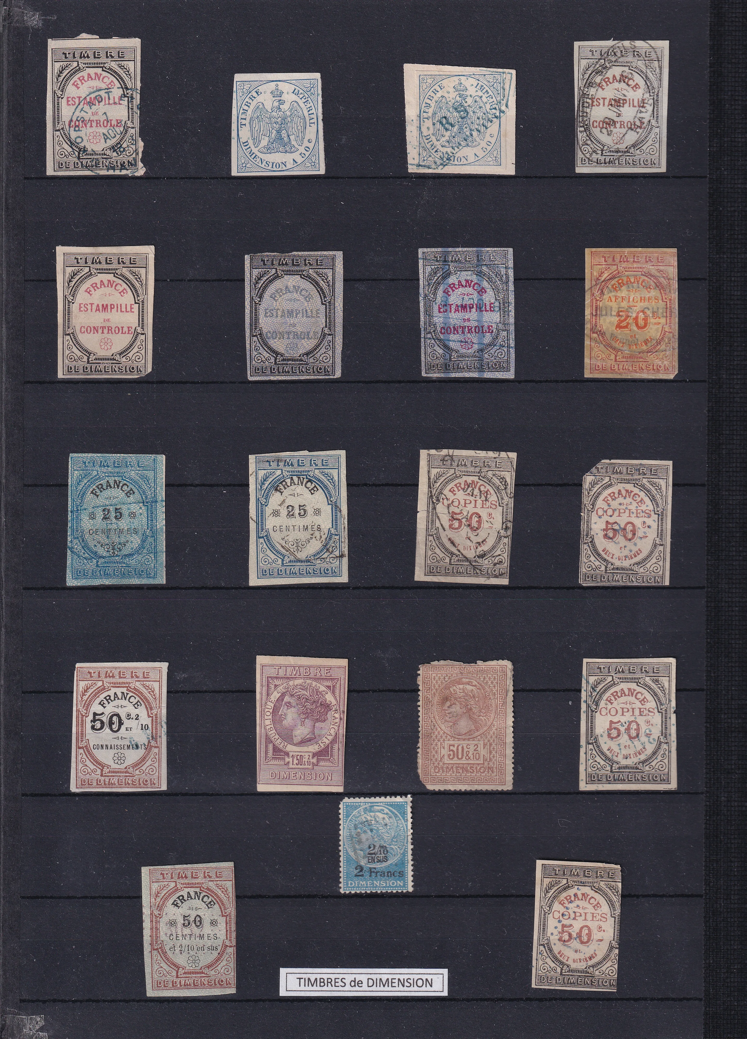 a collection of stamps on a black background