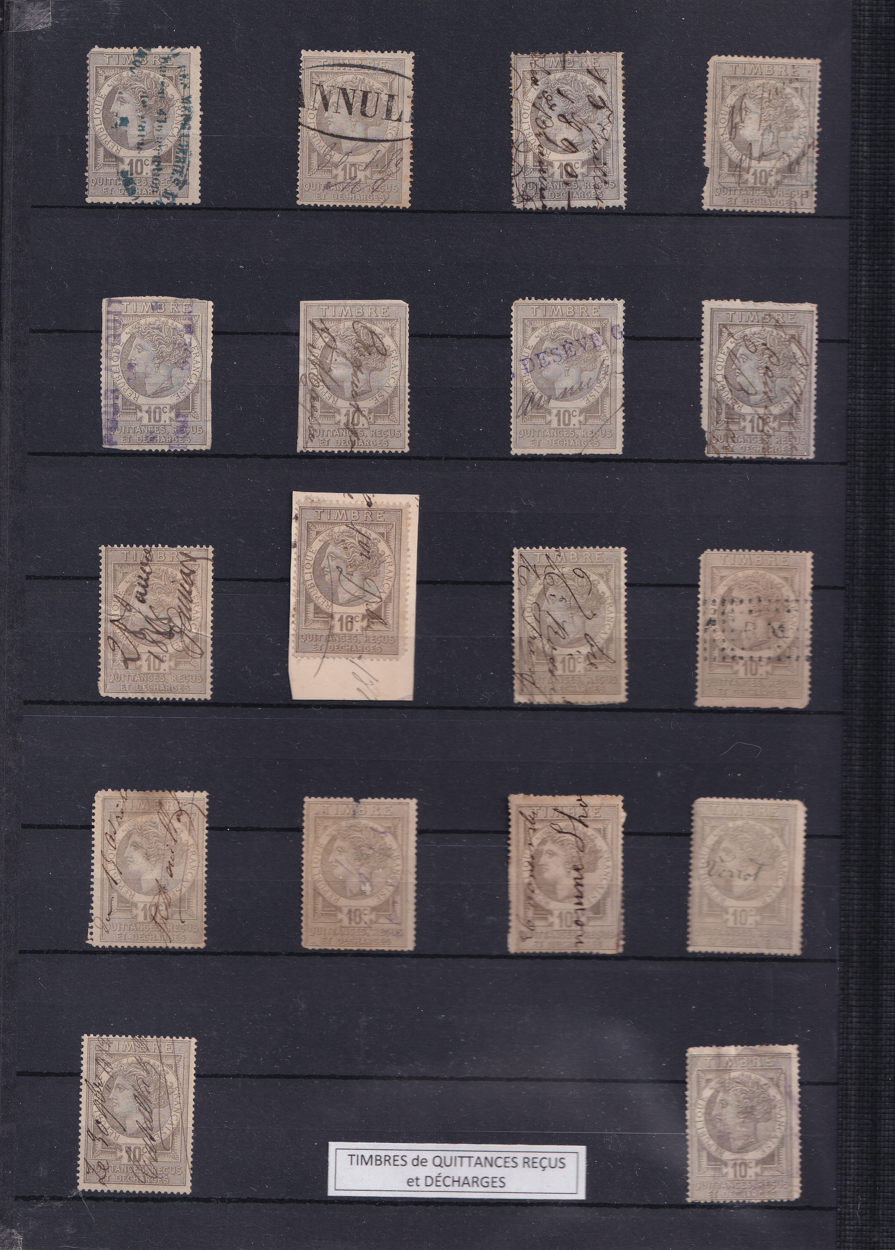 a collection of stamps on a black background