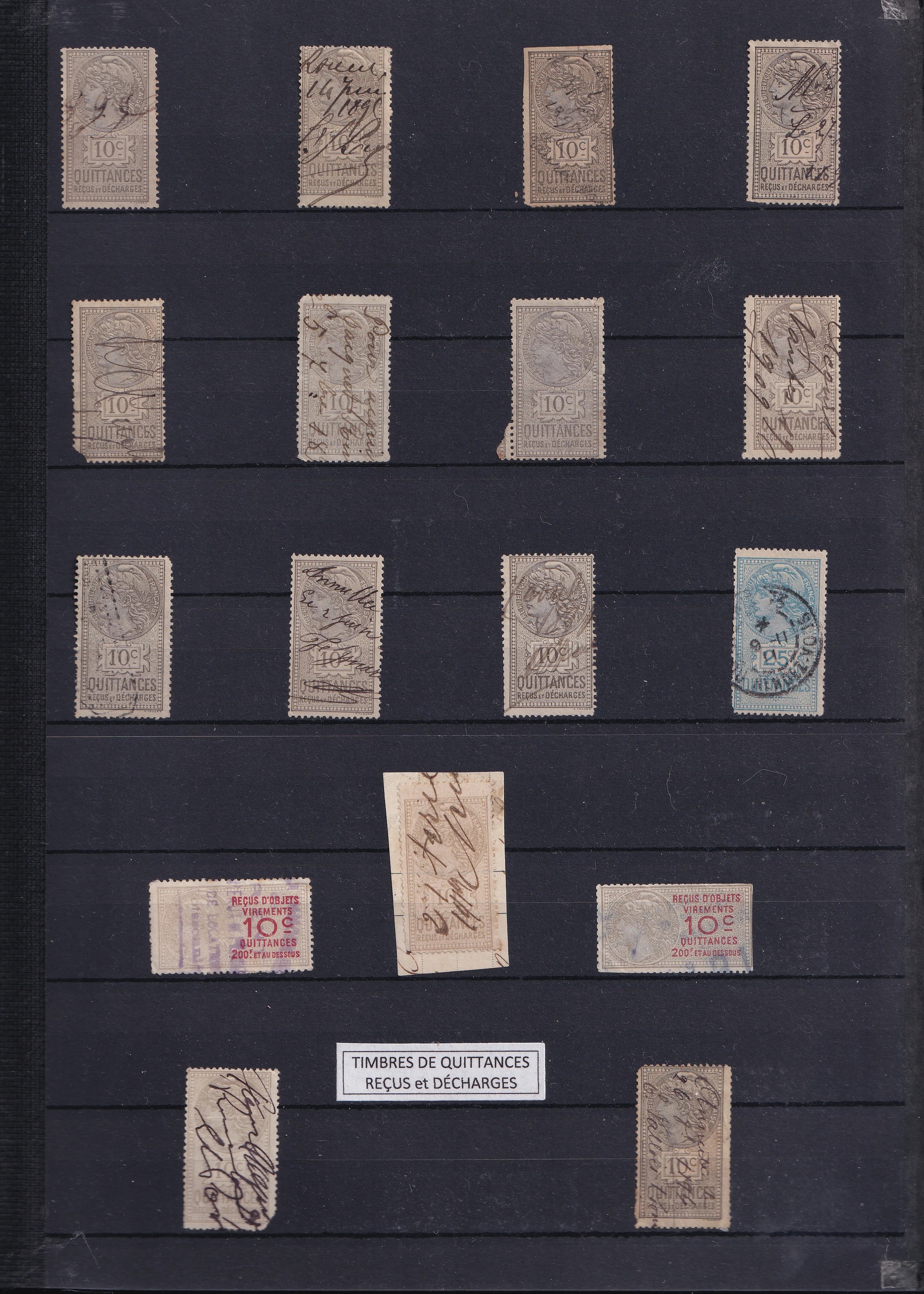 a collection of stamps on a black background