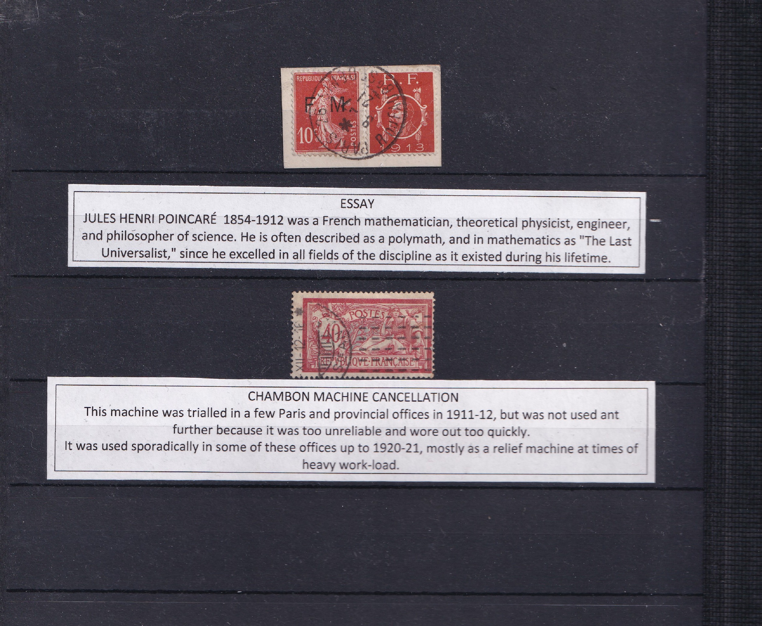 a group of stamps on a black background