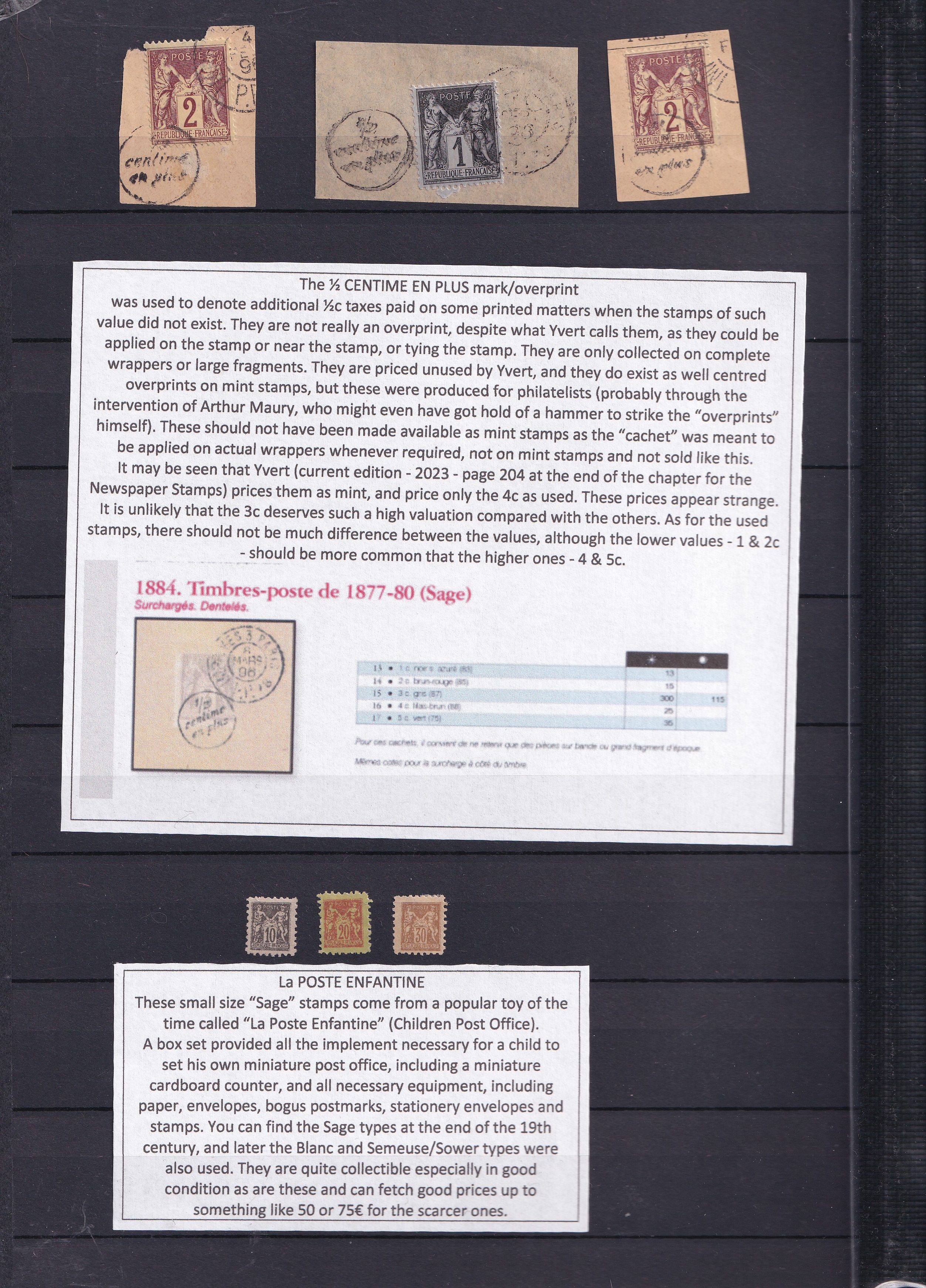 a black board with papers and stamps