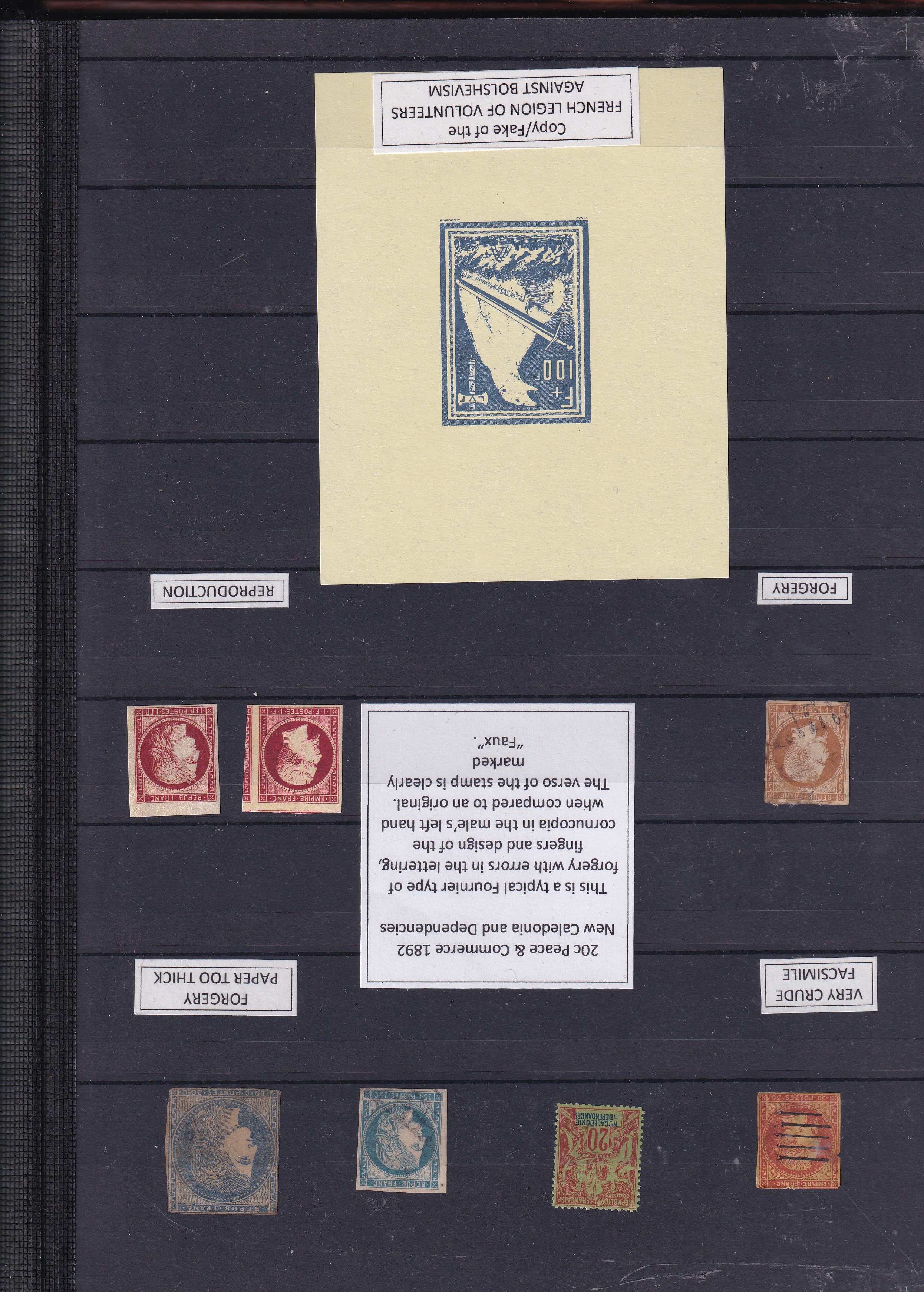 a collection of postage stamps on a black board