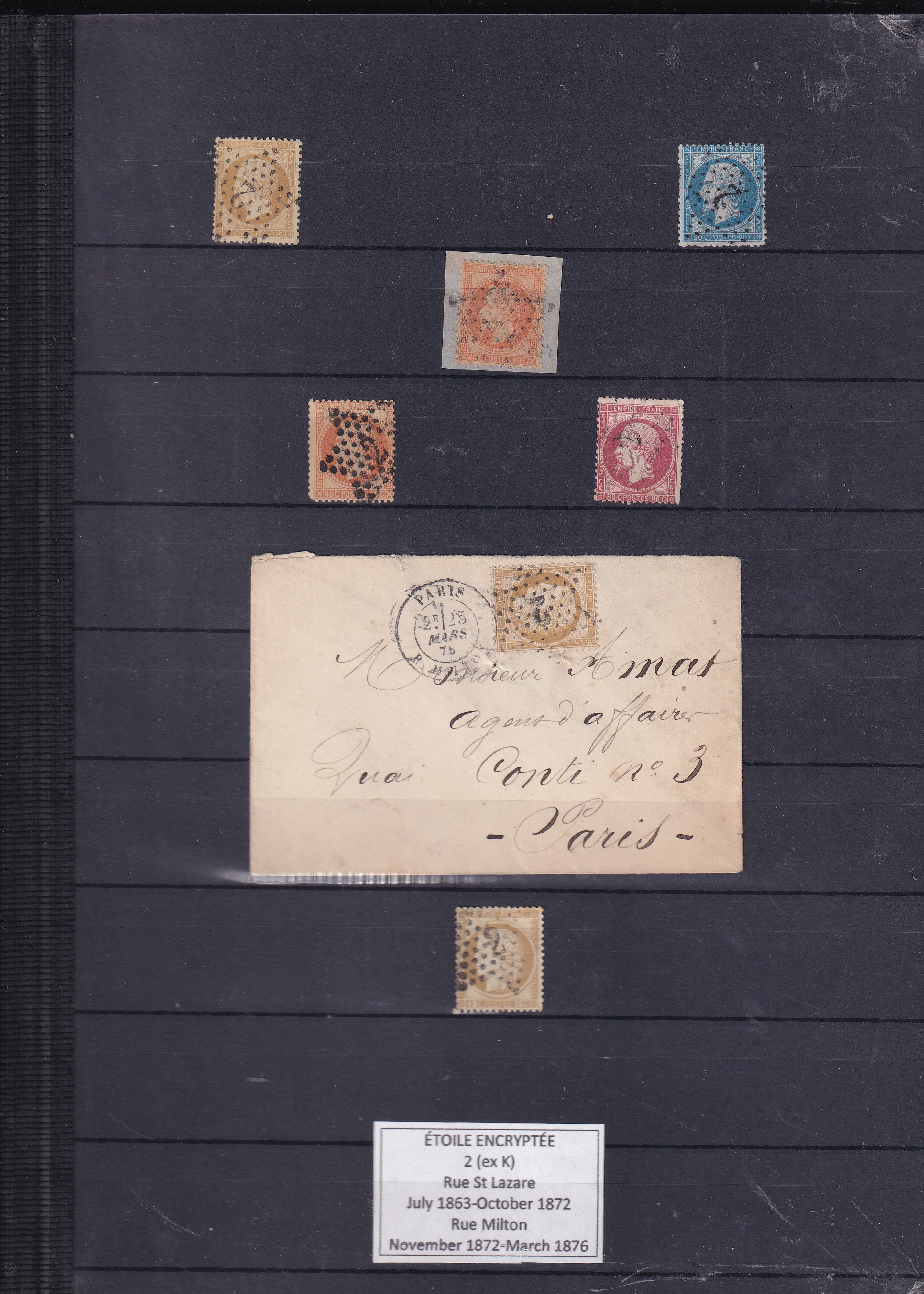 a collection of stamps on a wall