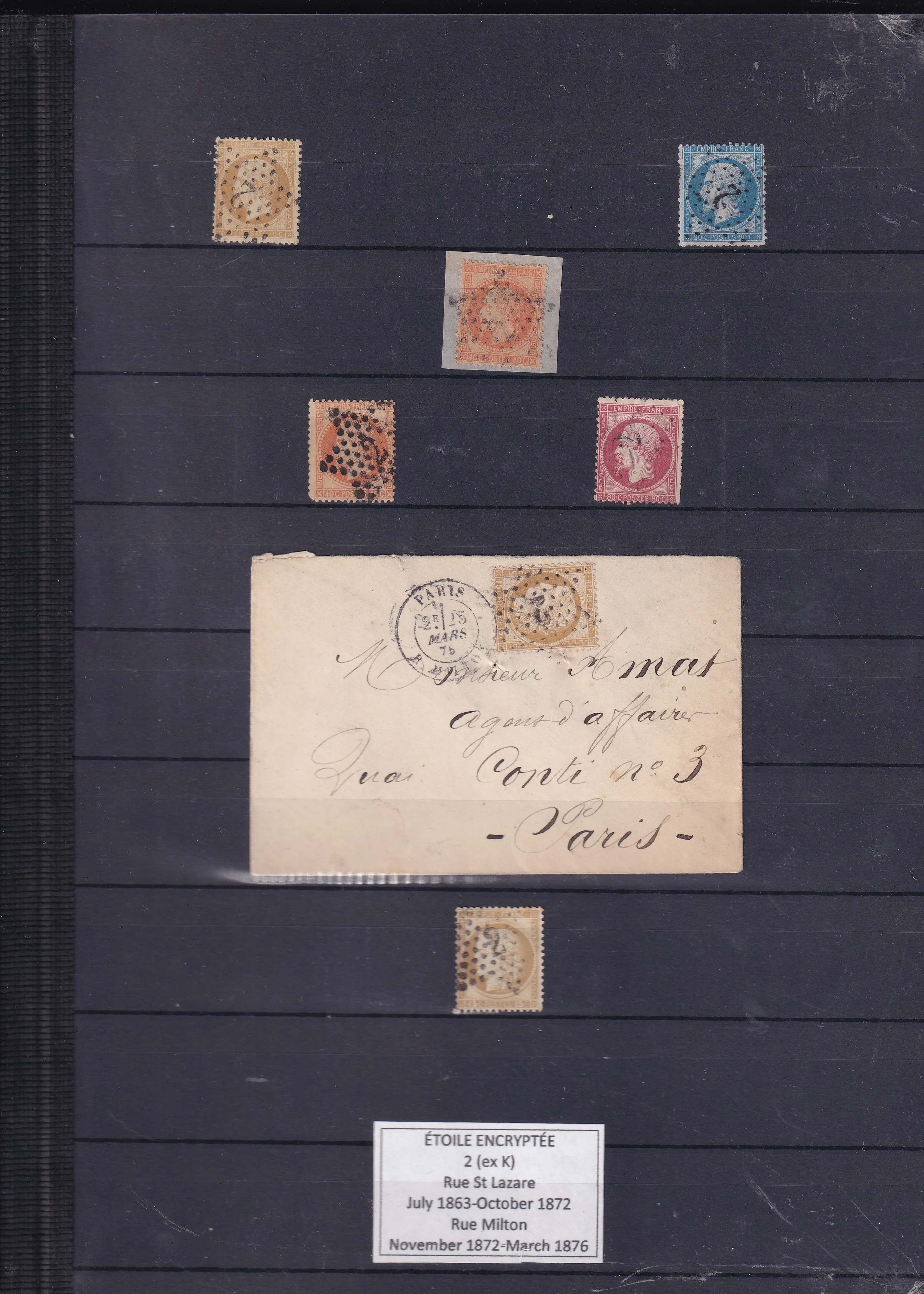 a collection of stamps on a wall