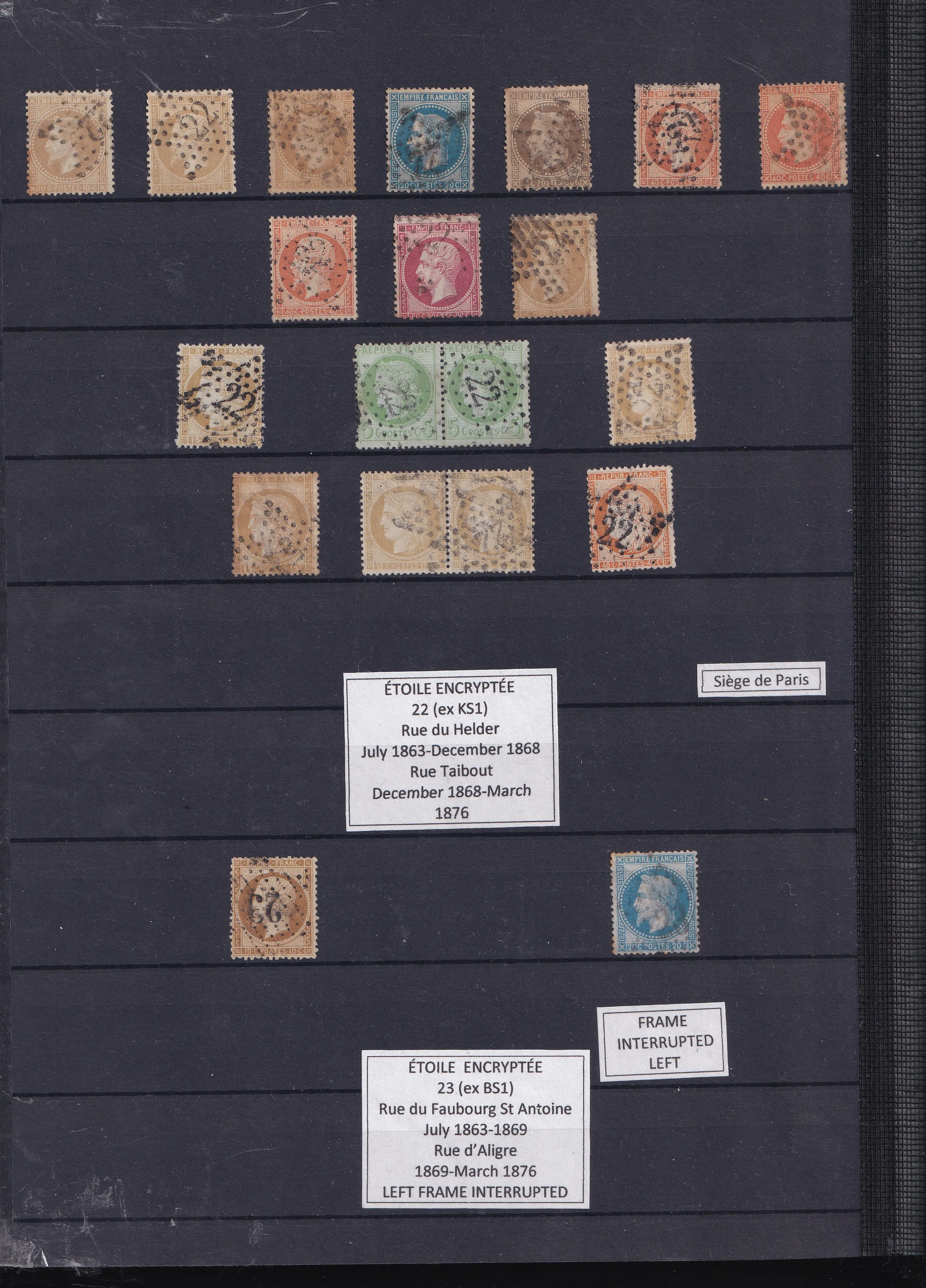 a collection of postage stamps on a black board