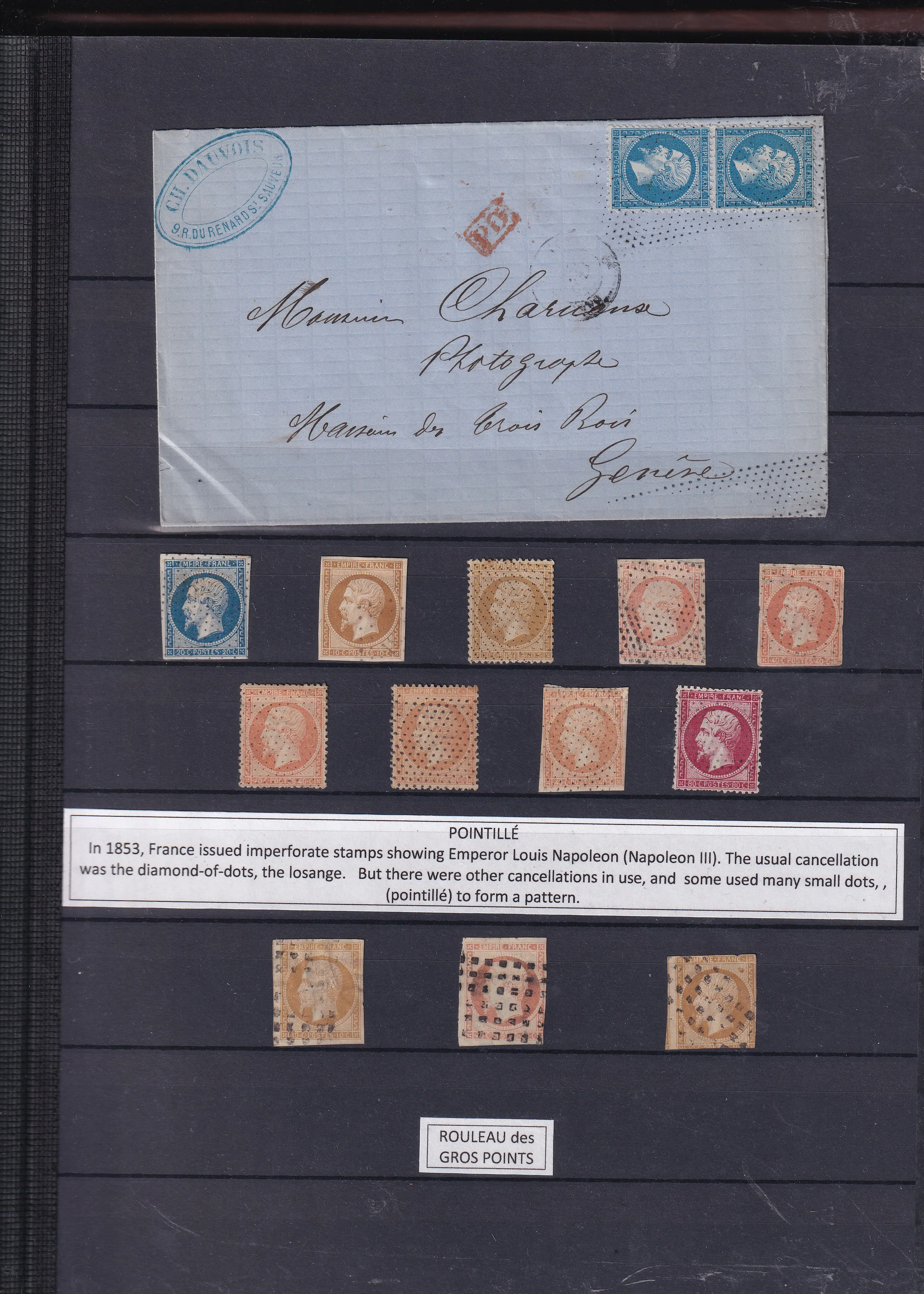 a collection of stamps and a letter