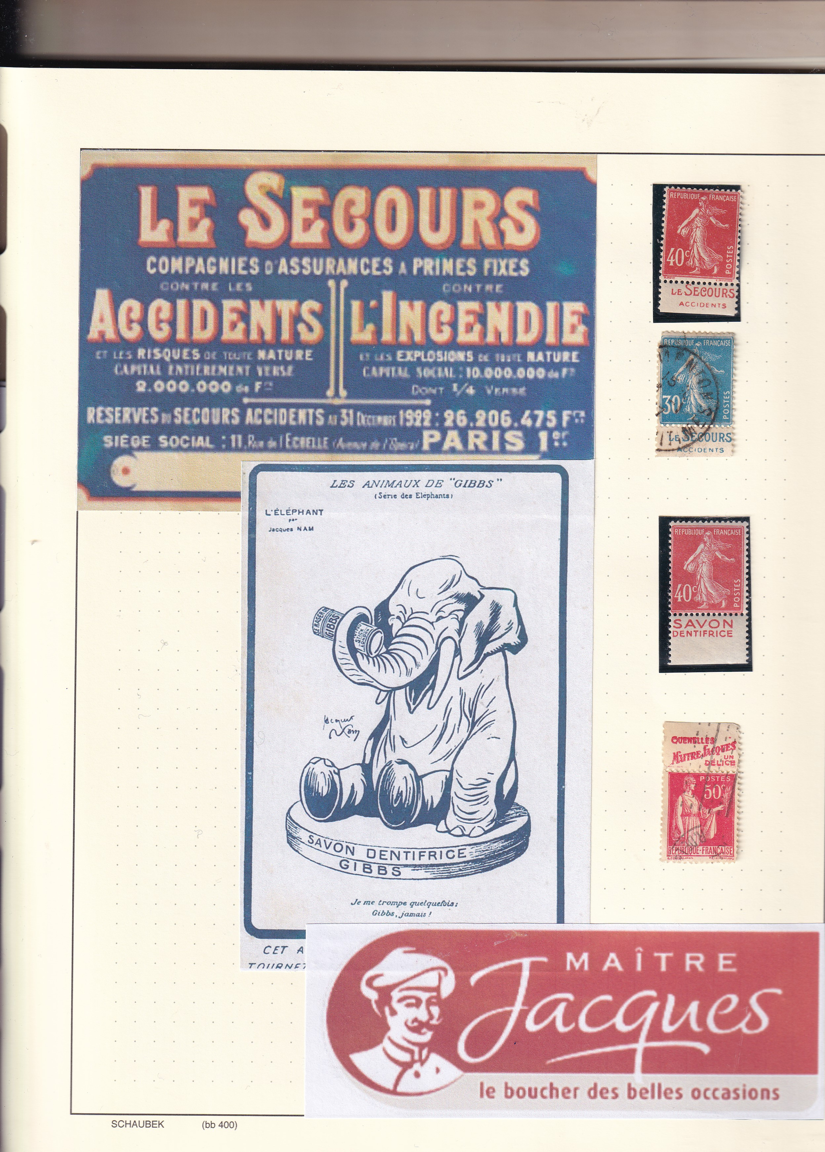 a collection of stamps and signs