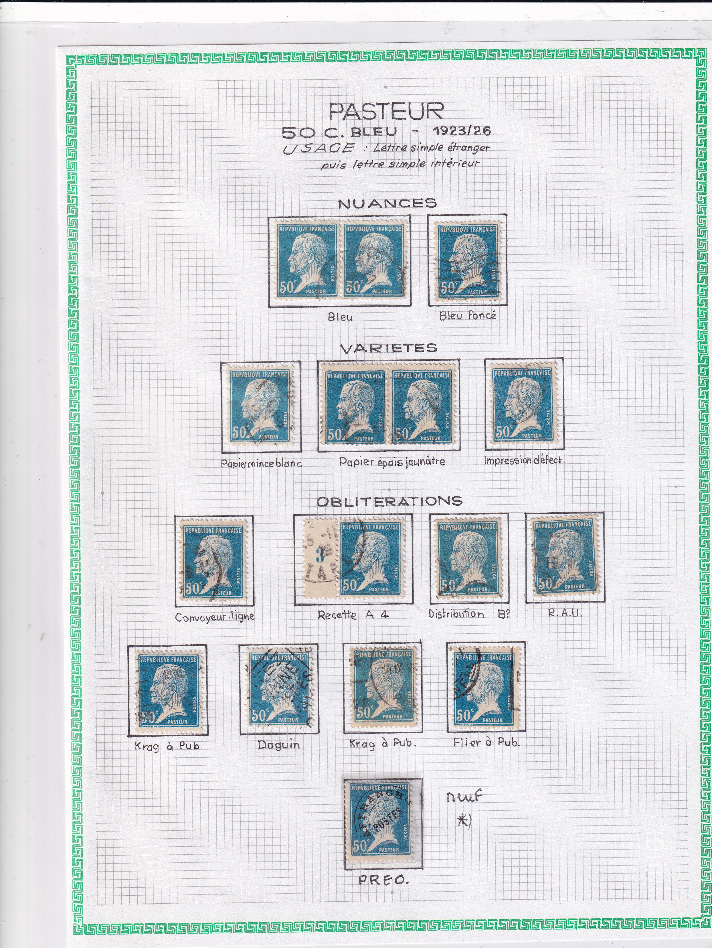 a collection of postage stamps on a graph paper