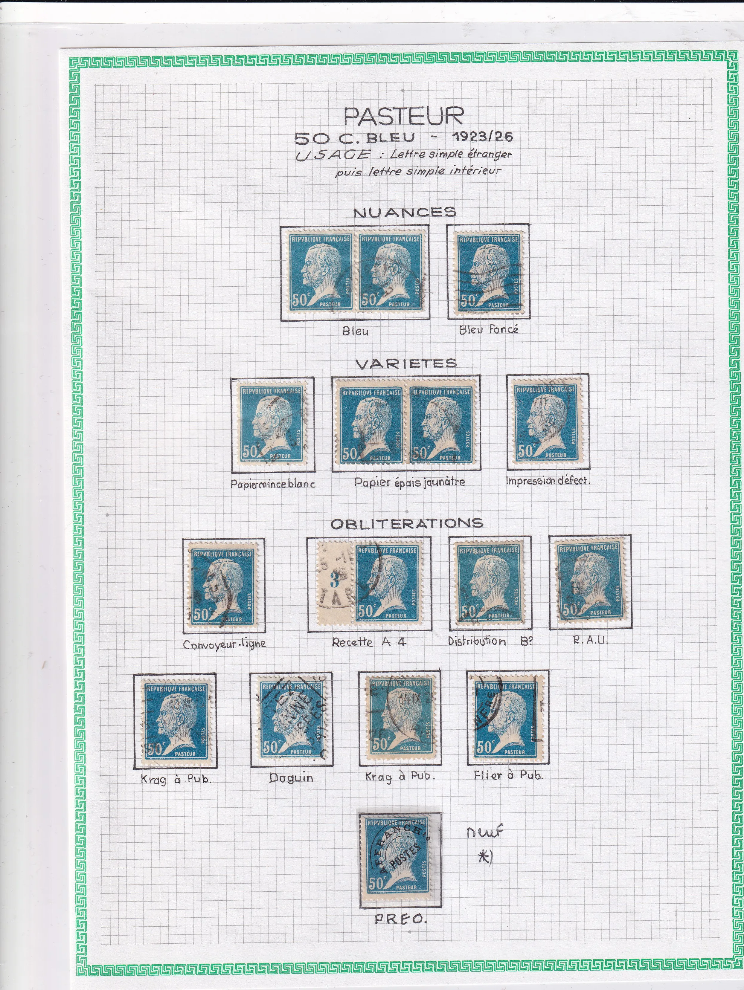 a collection of postage stamps on a graph paper