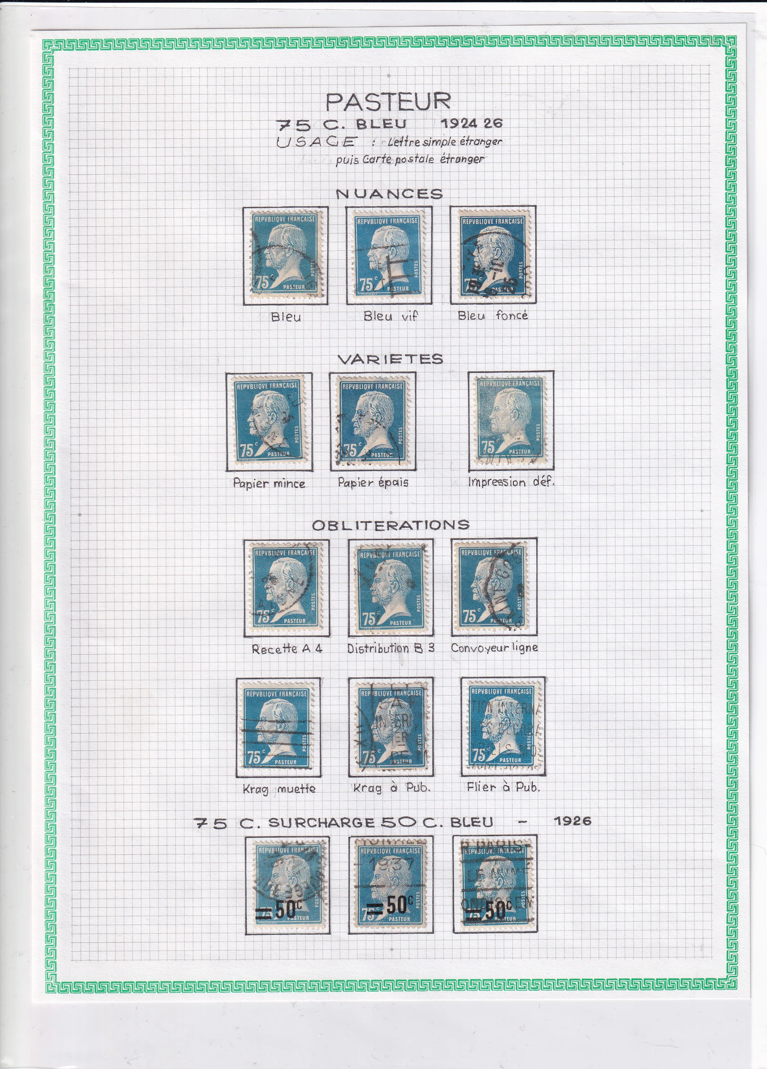 a collection of stamps on a graph paper