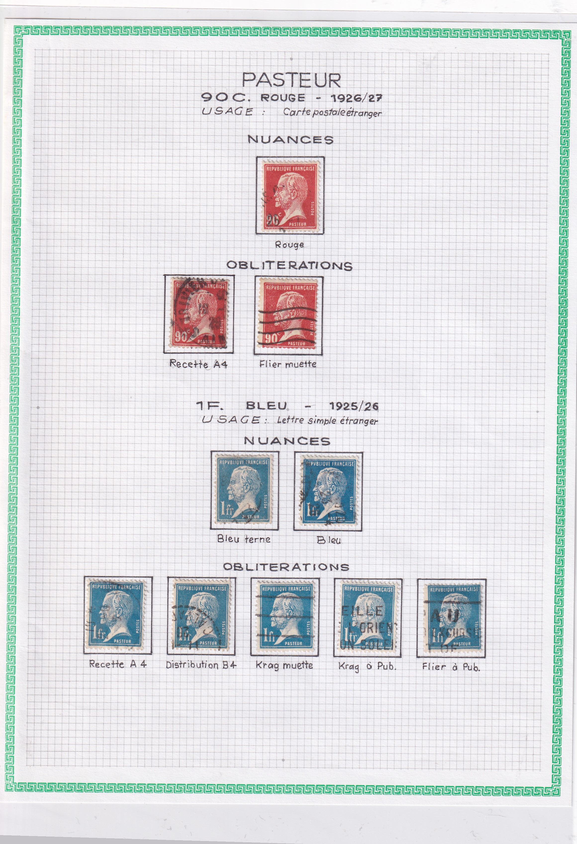 a graph paper with different stamps