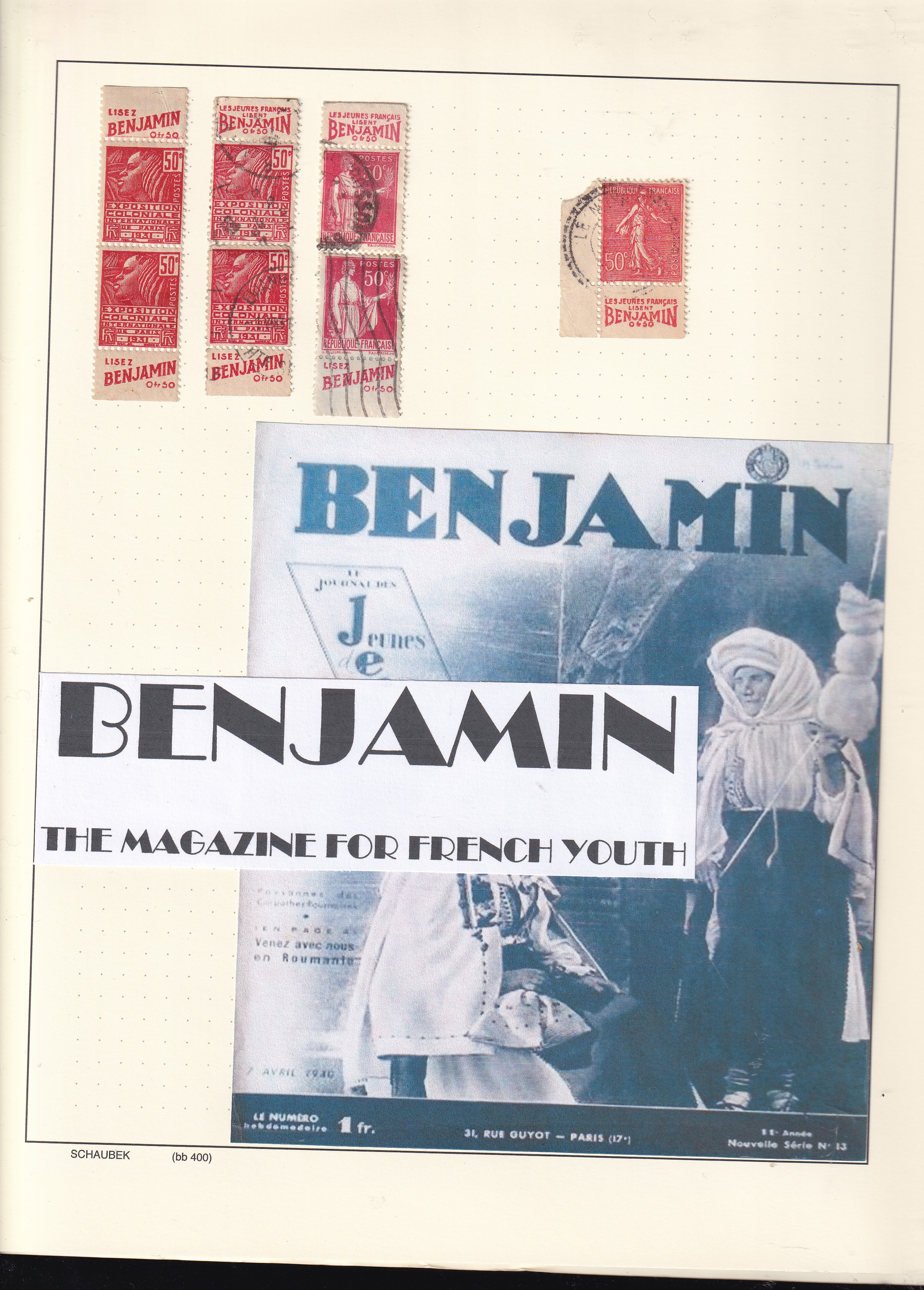 a collection of stamps and a magazine