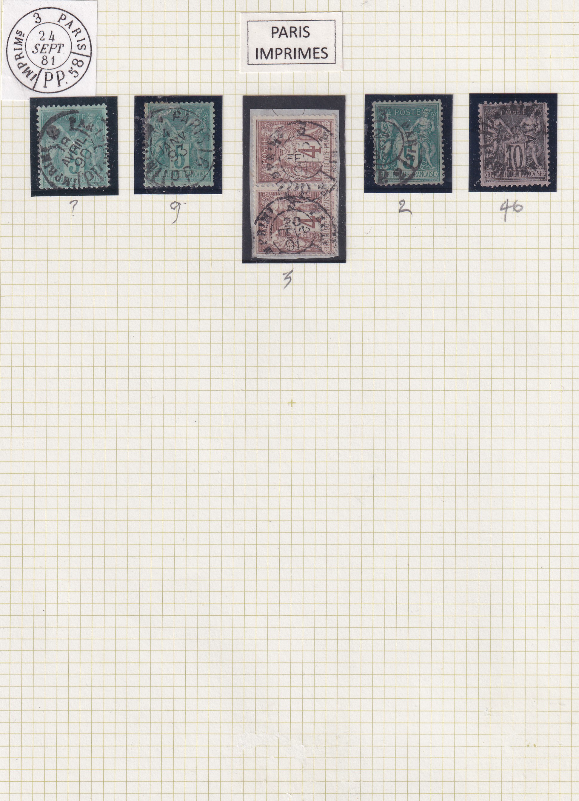 a group of postage stamps on graph paper