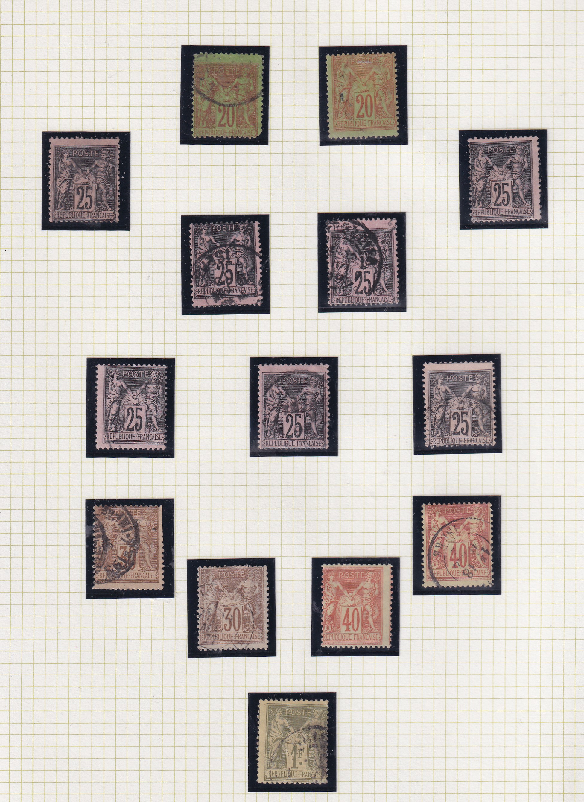 a group of postage stamps on a graph paper