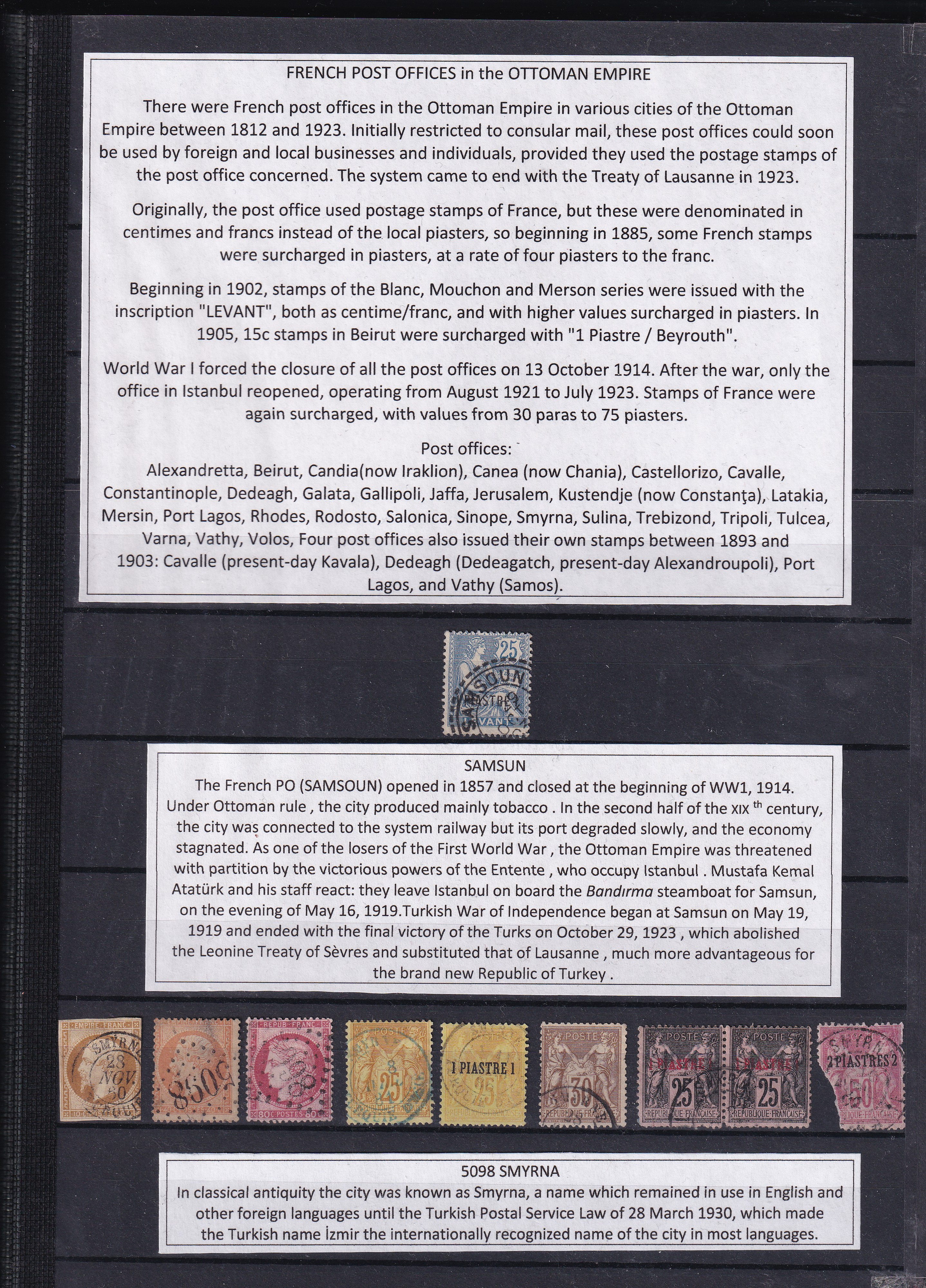 a collection of stamps on a black board