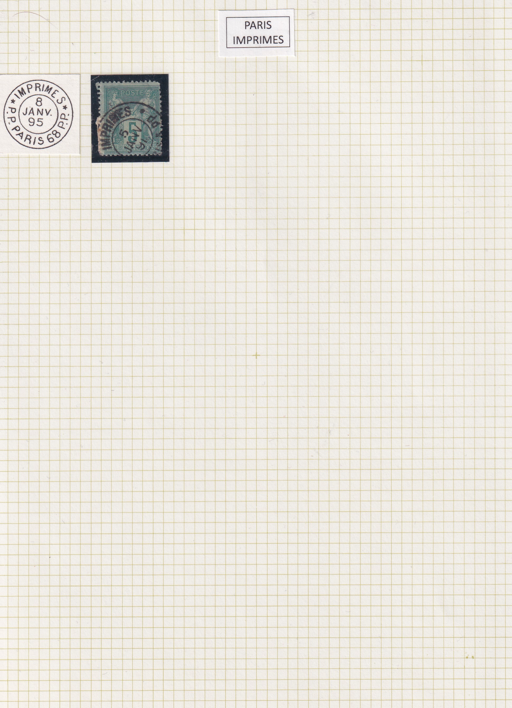 a sheet of graph paper with stamps