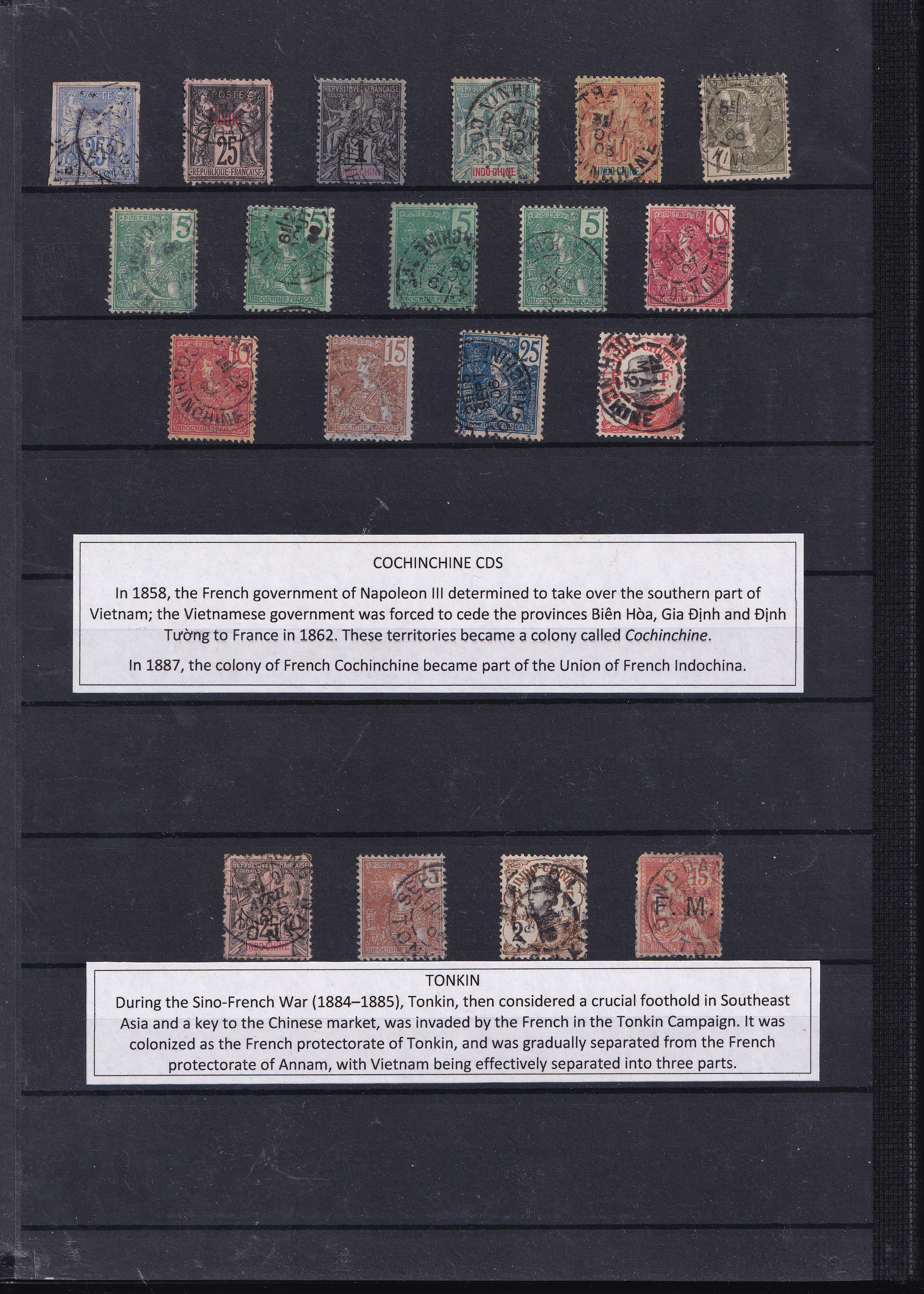 a collection of stamps on a black background