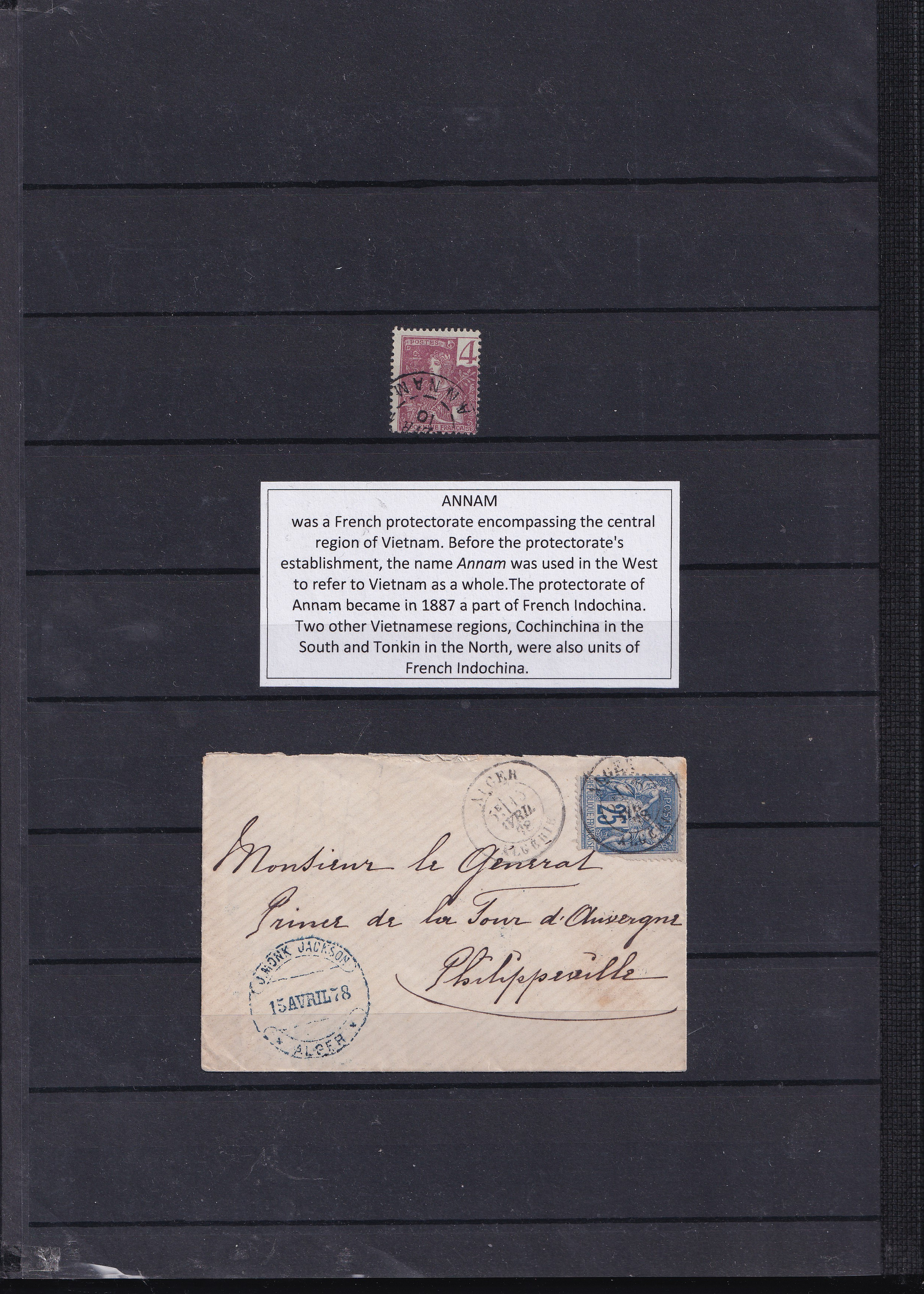 a black board with a piece of paper and a piece of paper with a stamp on it