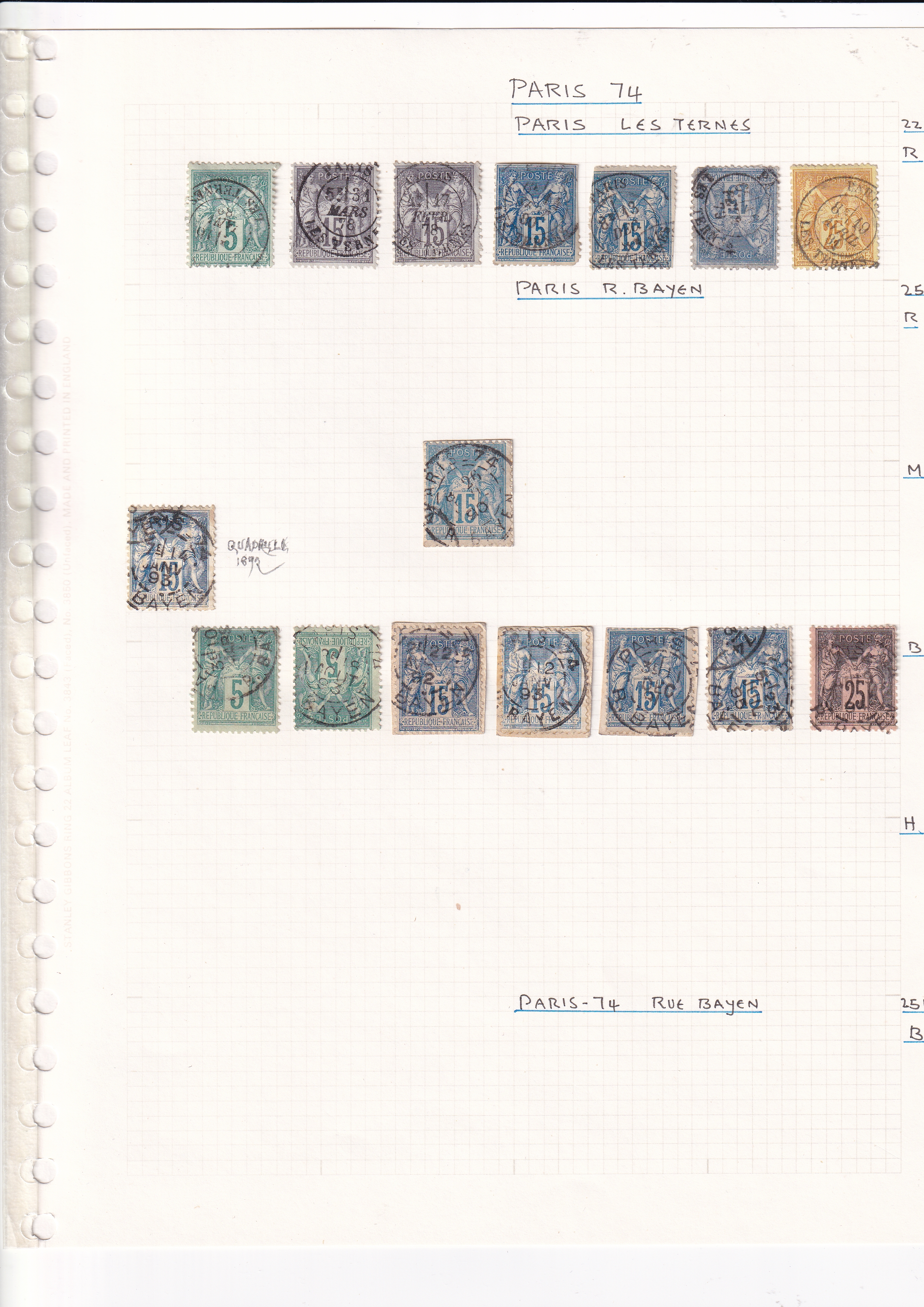 a collection of stamps on a grid paper
