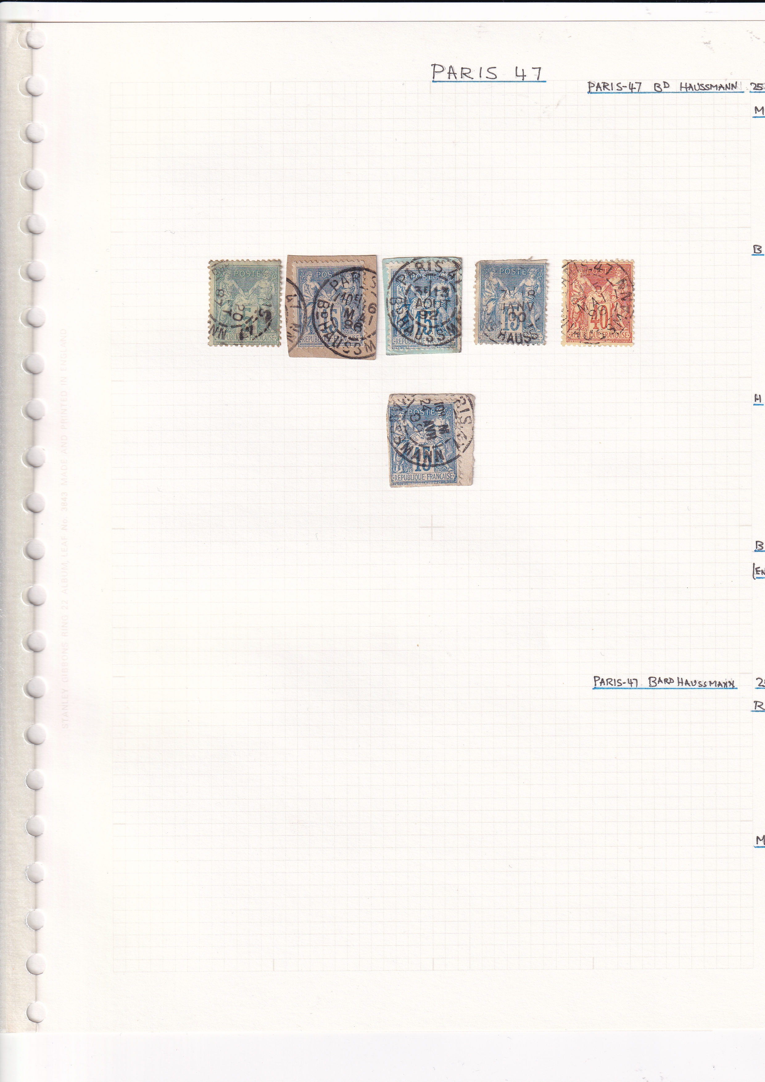 a page of a notebook with stamps