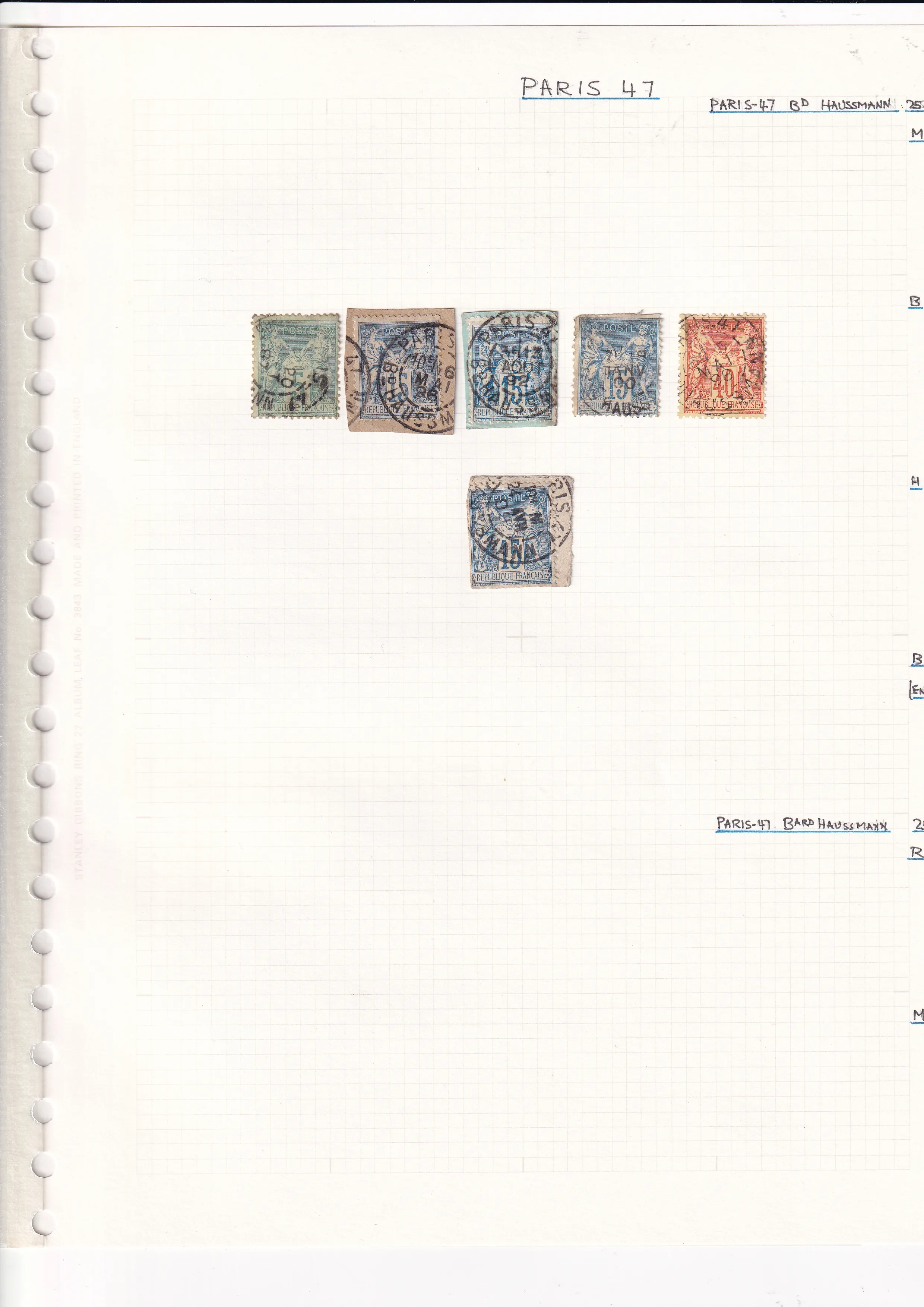 a page of a notebook with stamps