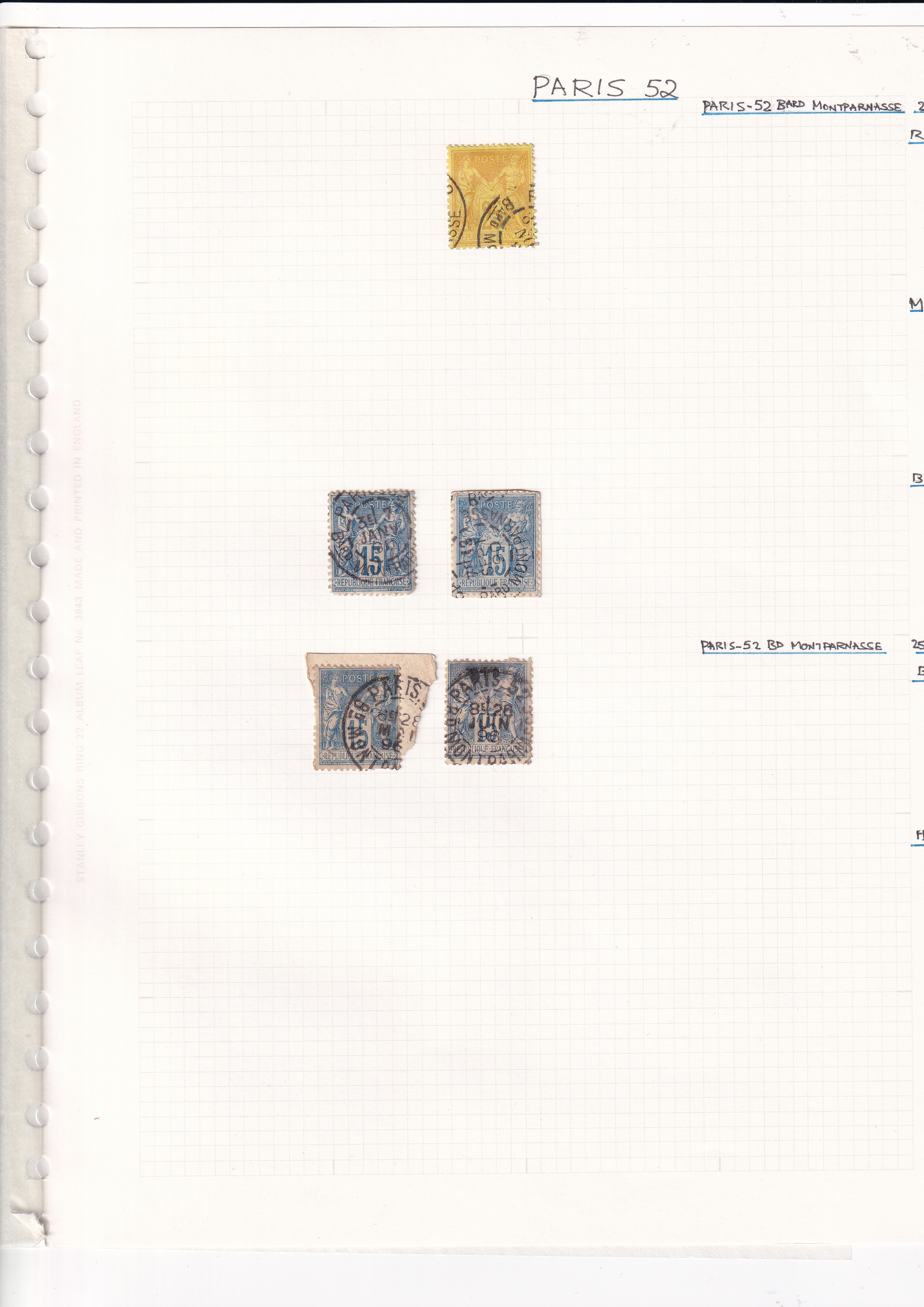 a page of a notebook with stamps