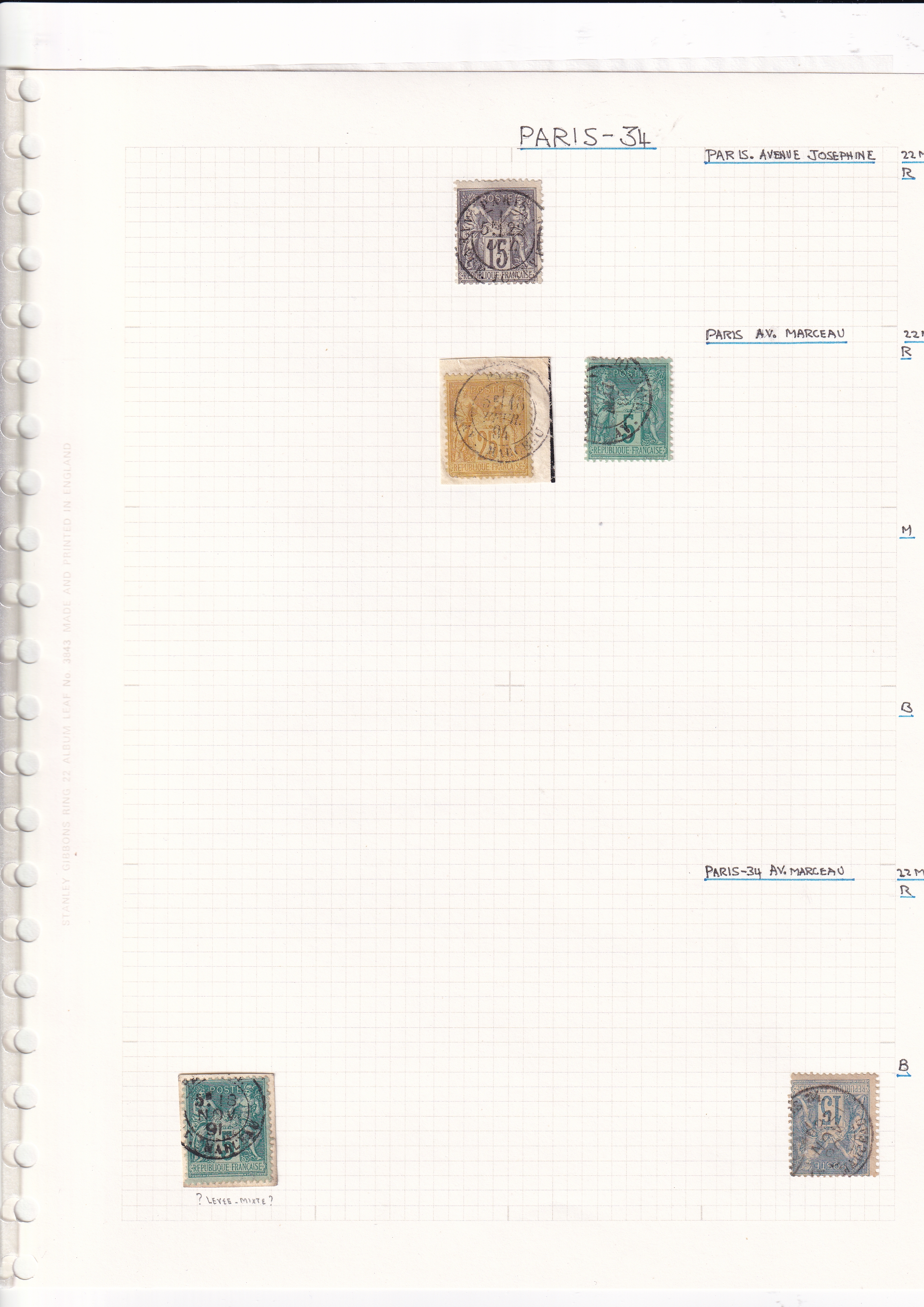a page of a notebook with stamps