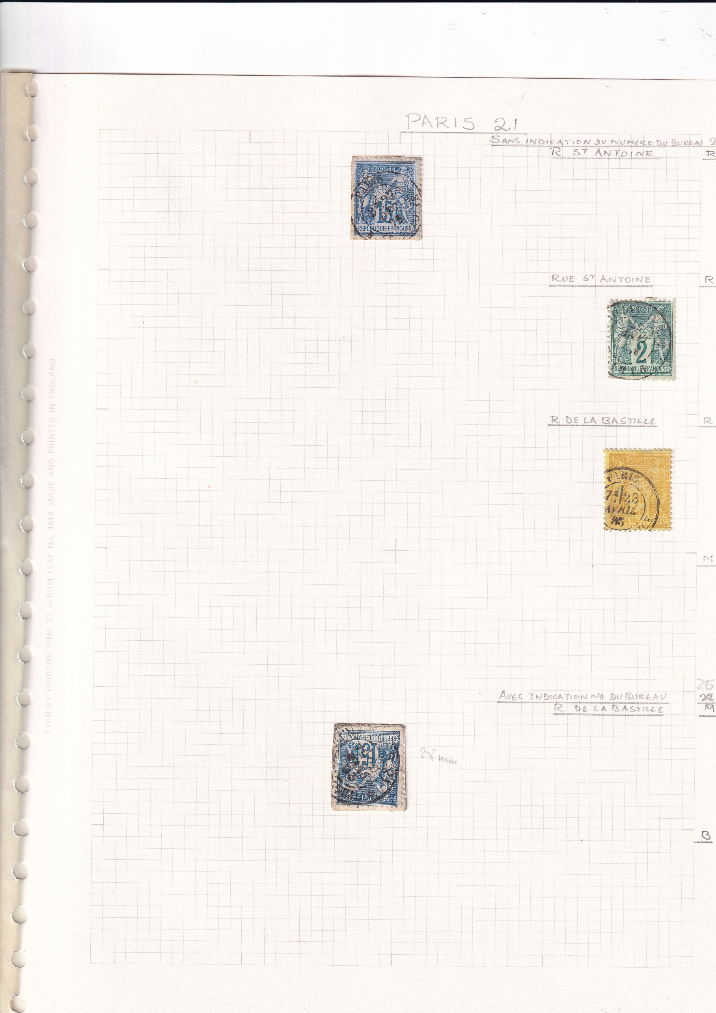 a page of a notebook with stamps