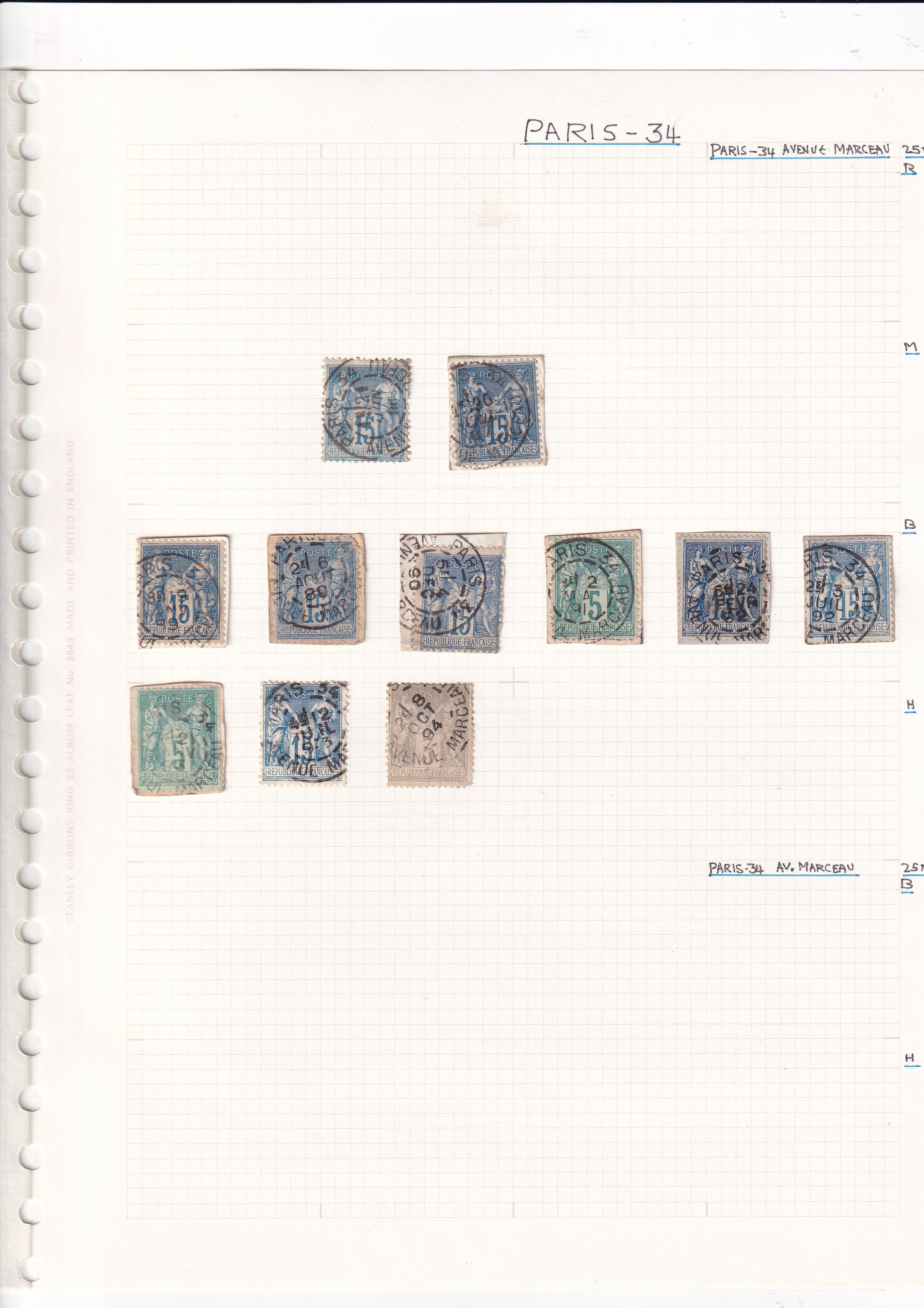 a collection of stamps on a grid paper