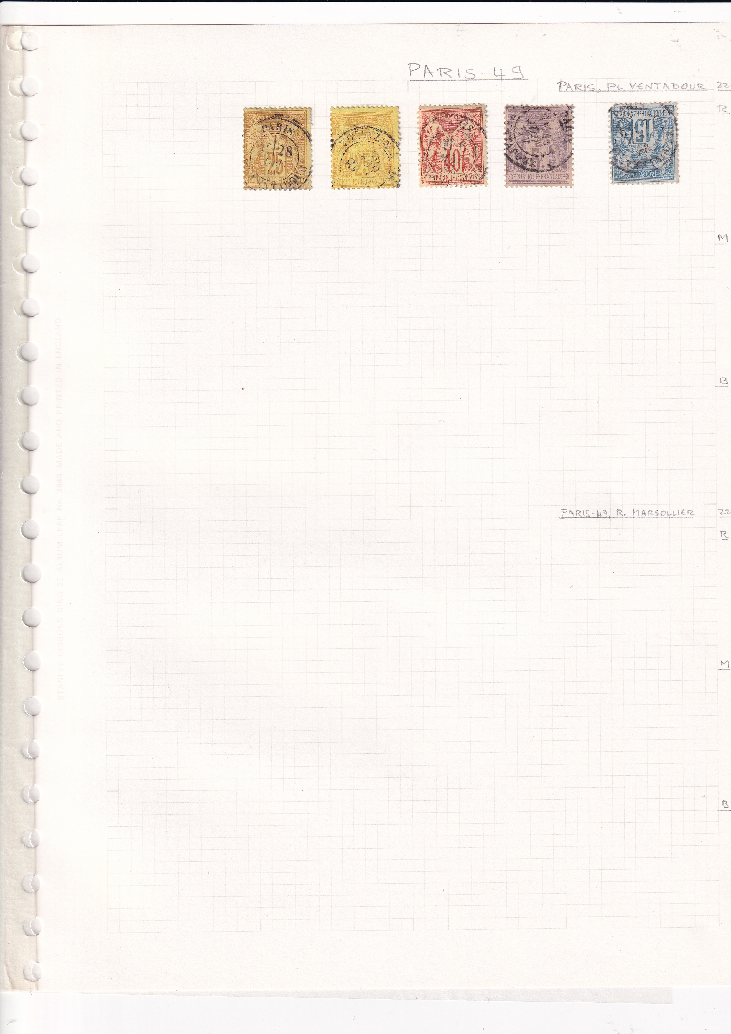 a white paper with a grid with stamps