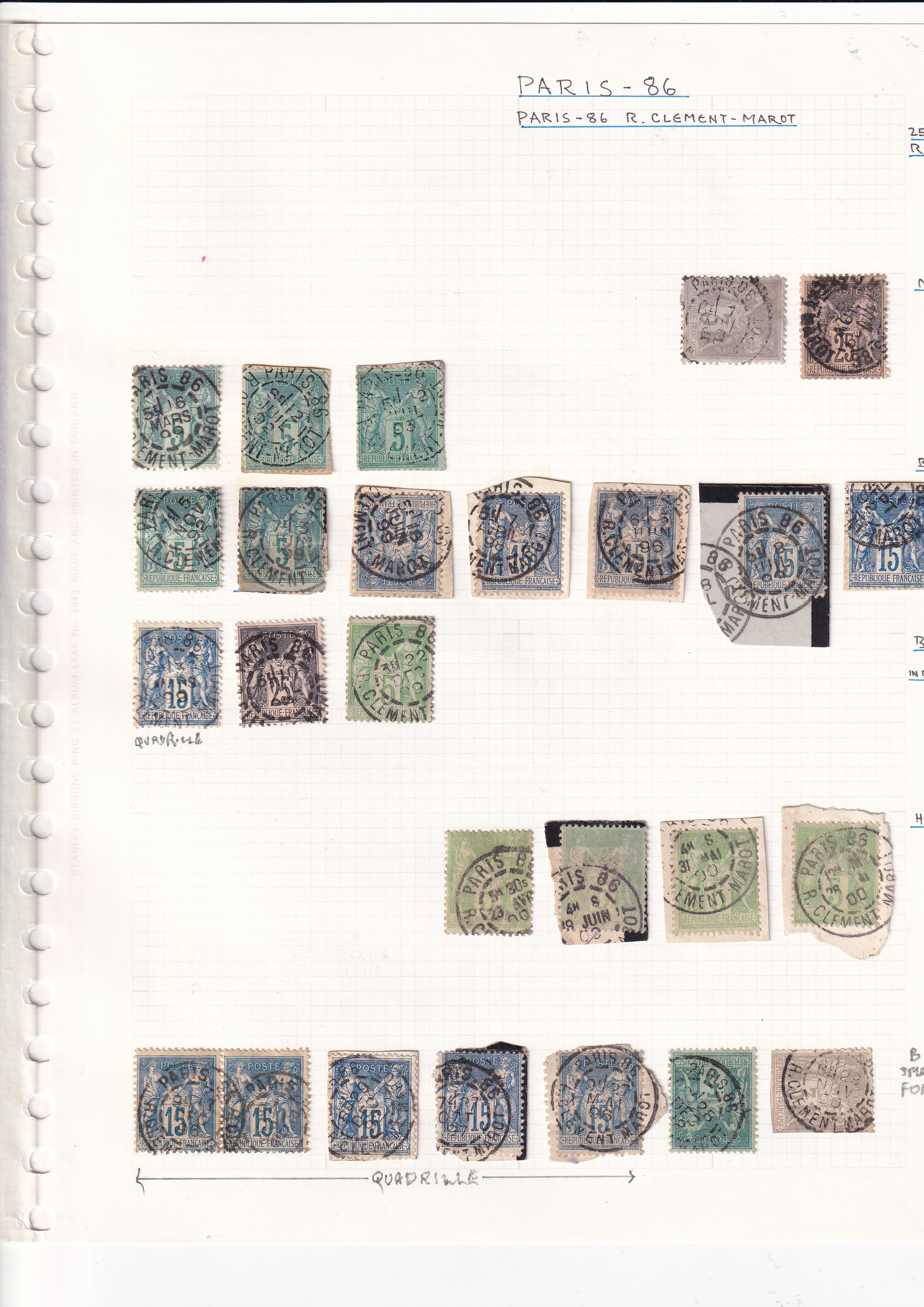 a collection of stamps on a notebook