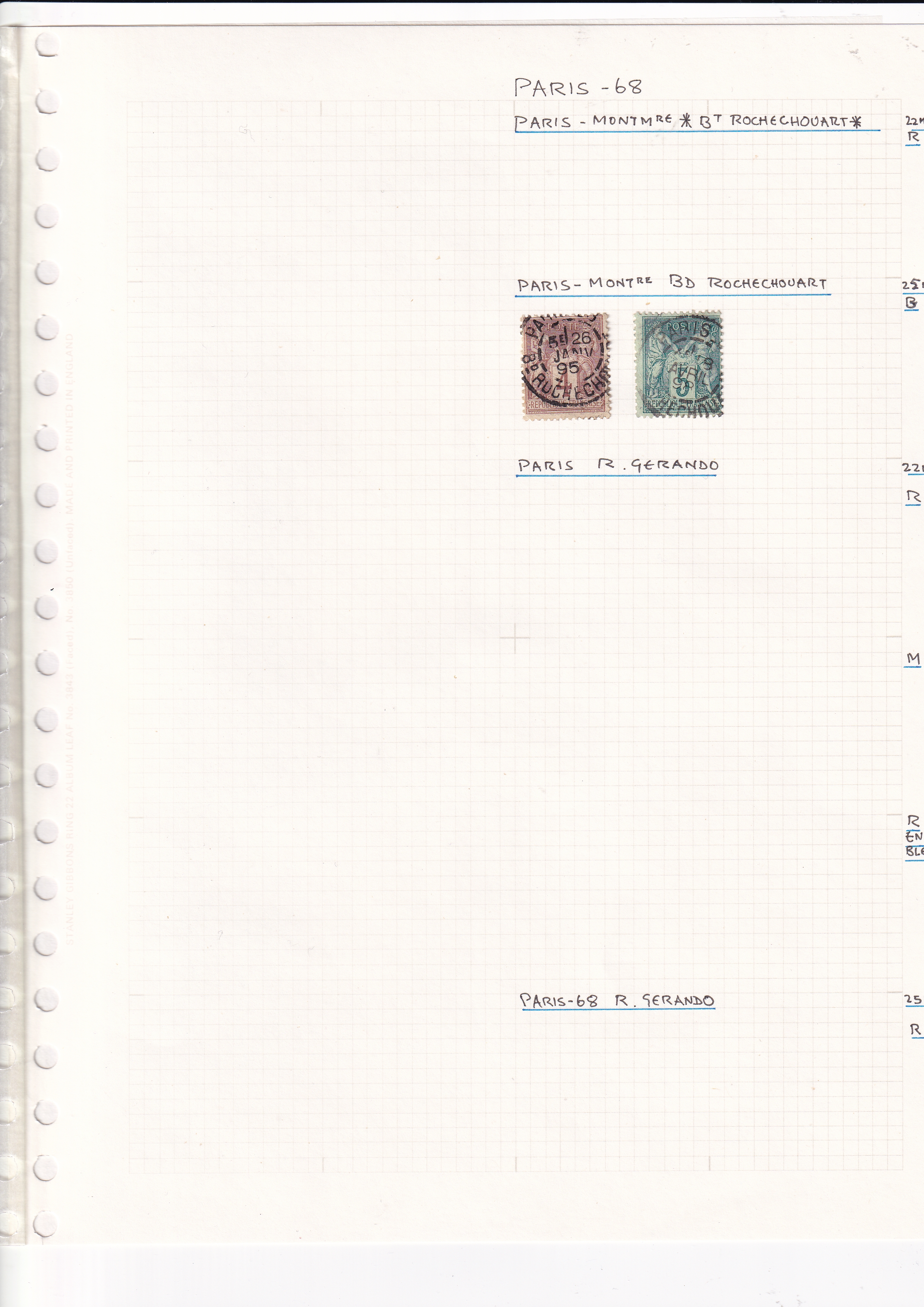 a page of a notebook with stamps