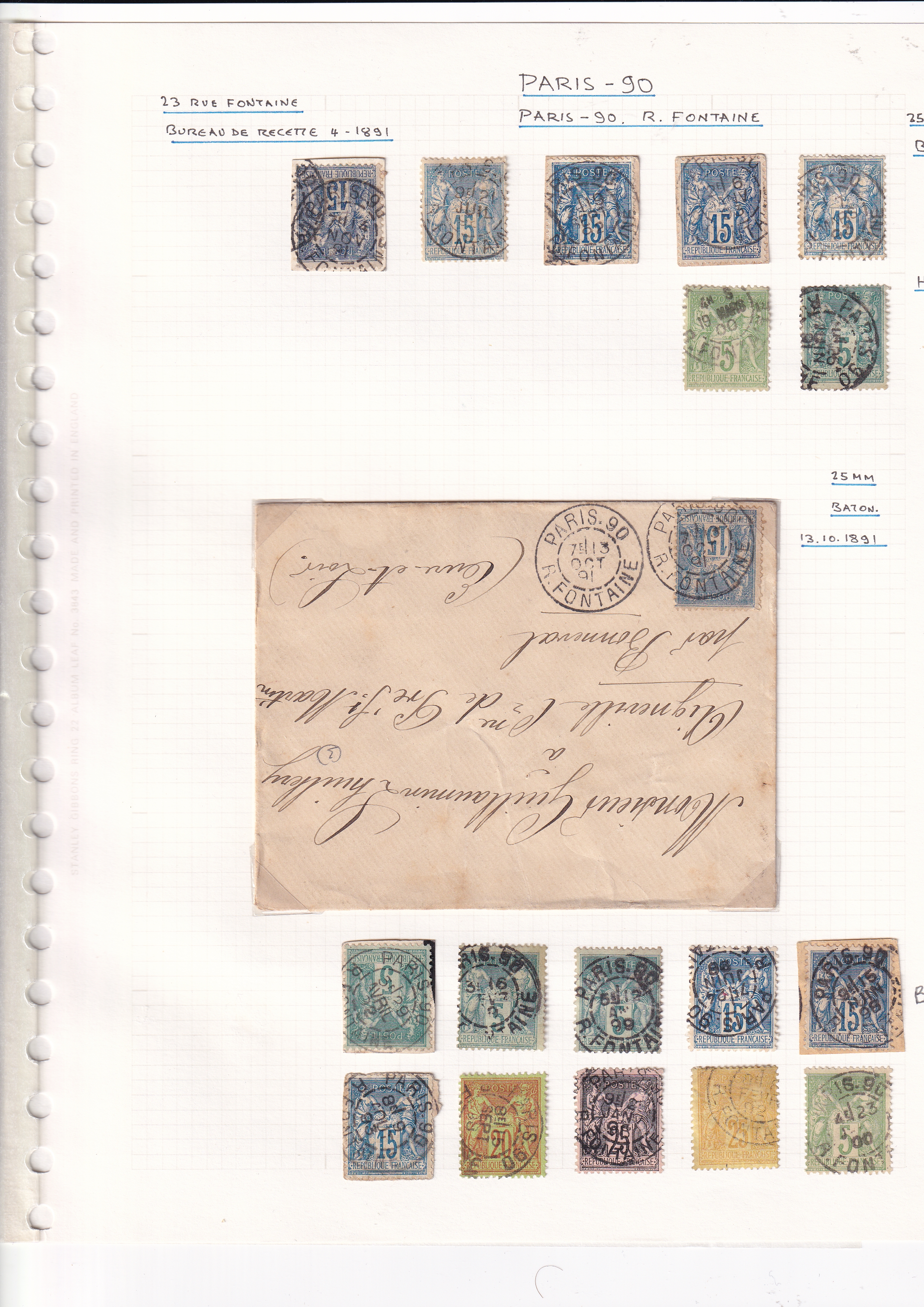 a collection of stamps in a notebook