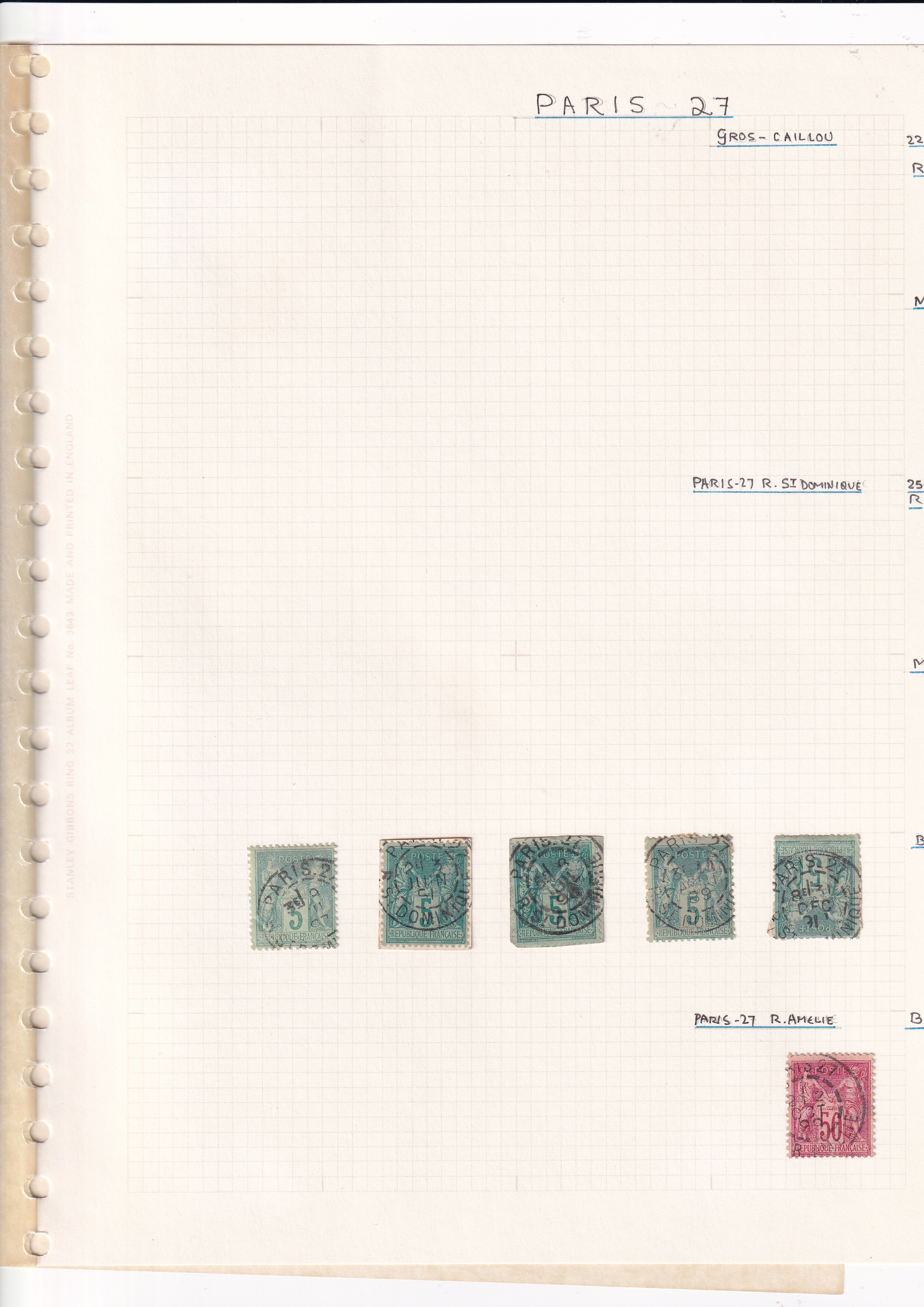 a page of a notebook with stamps