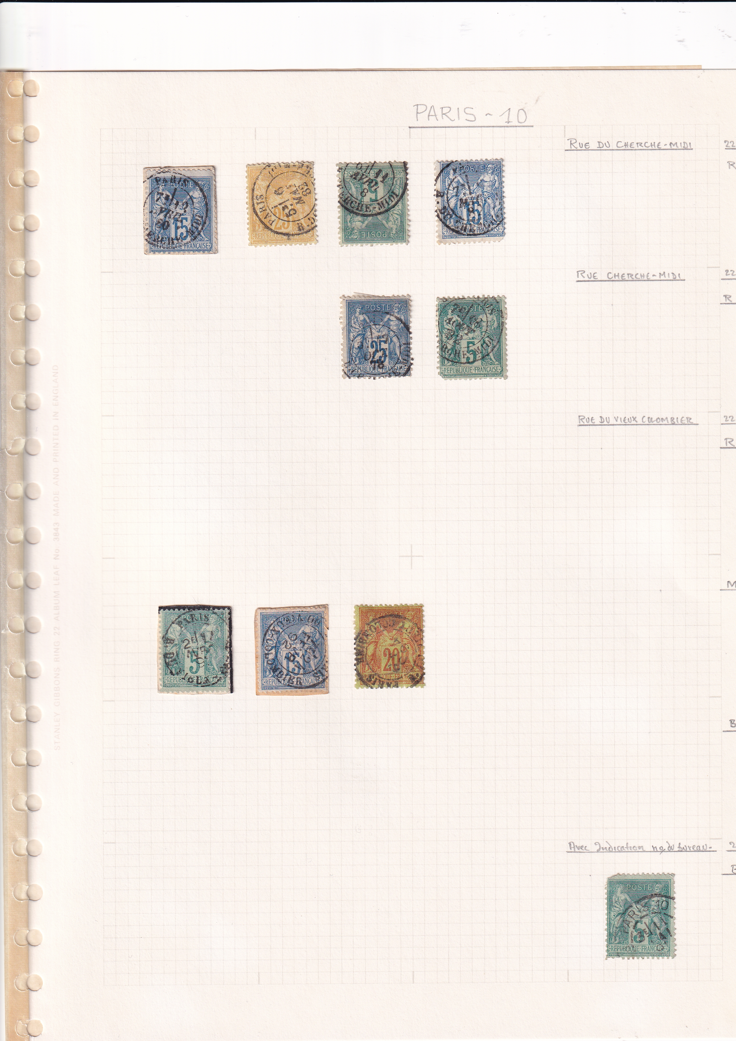 a page of a notebook with stamps