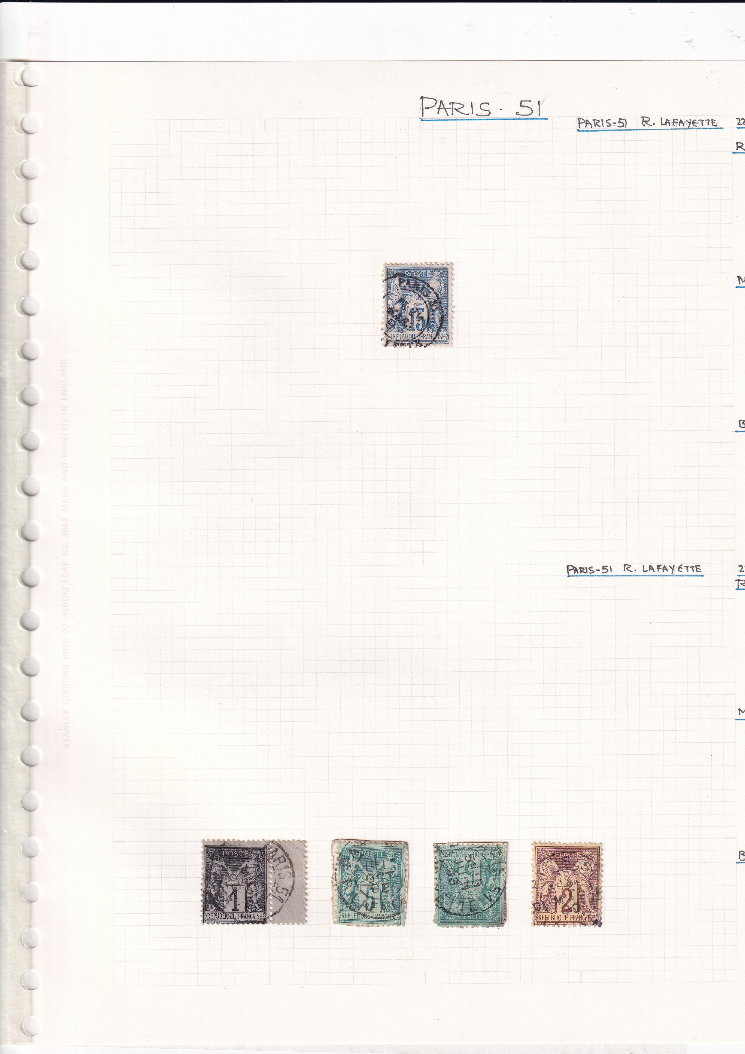 a page of a notebook with stamps