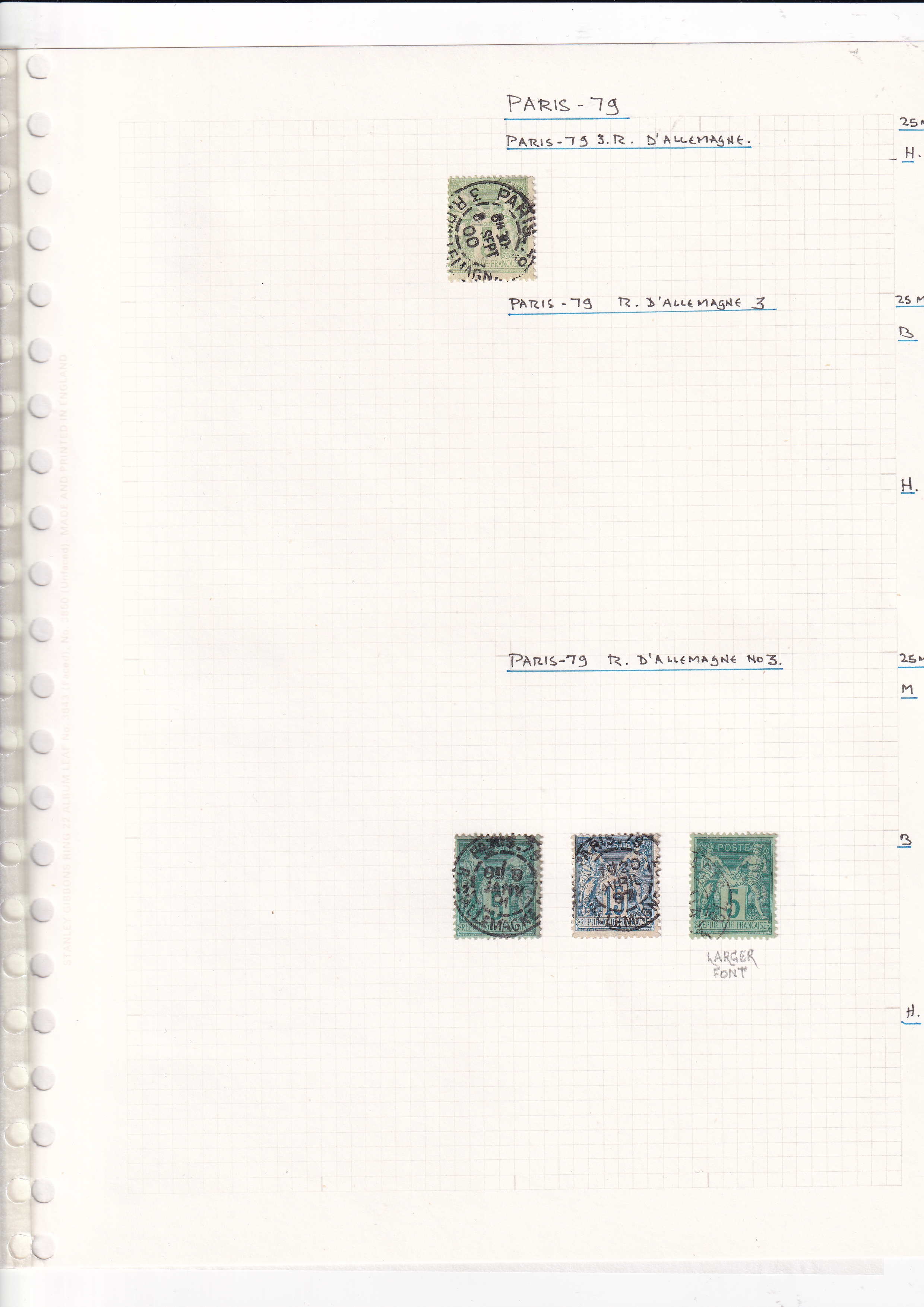 a page of a notebook with stamps