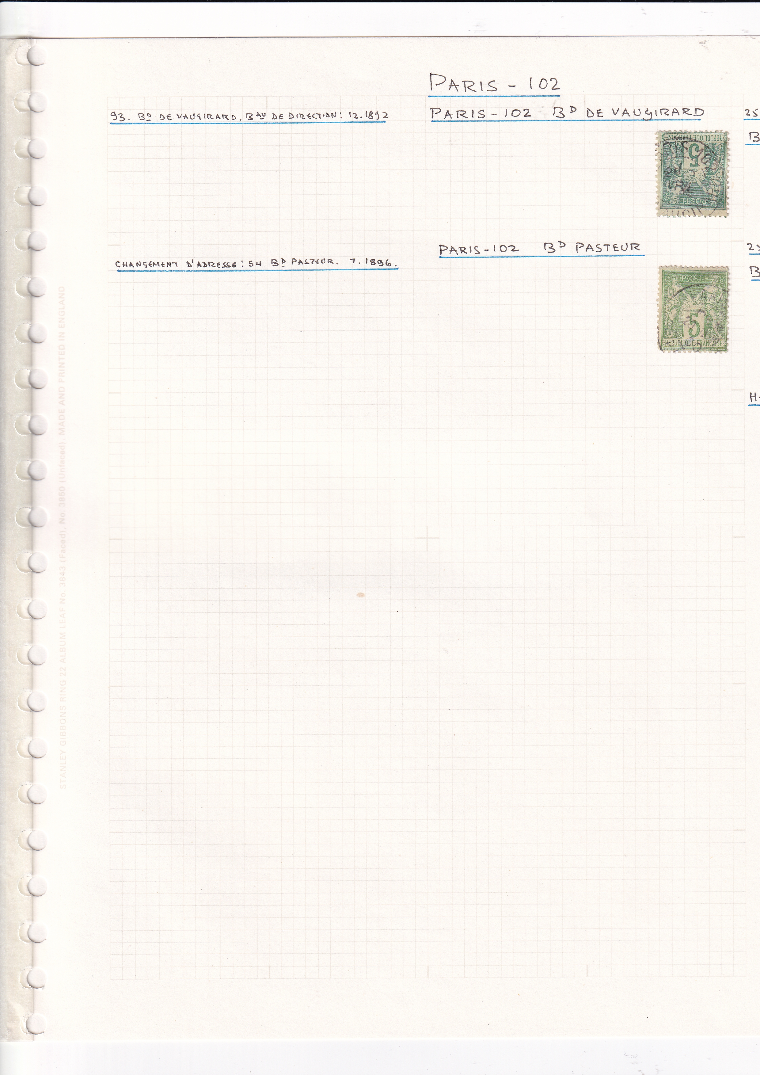 a page of a notebook with stamps