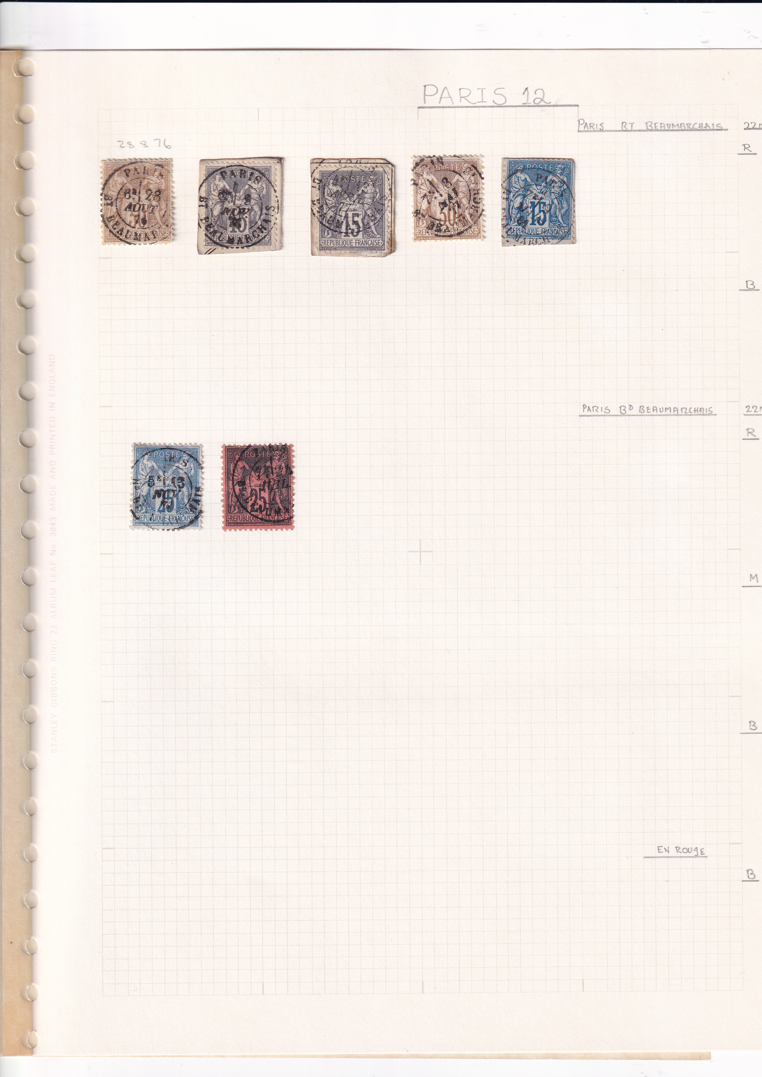 a page of a notebook with stamps
