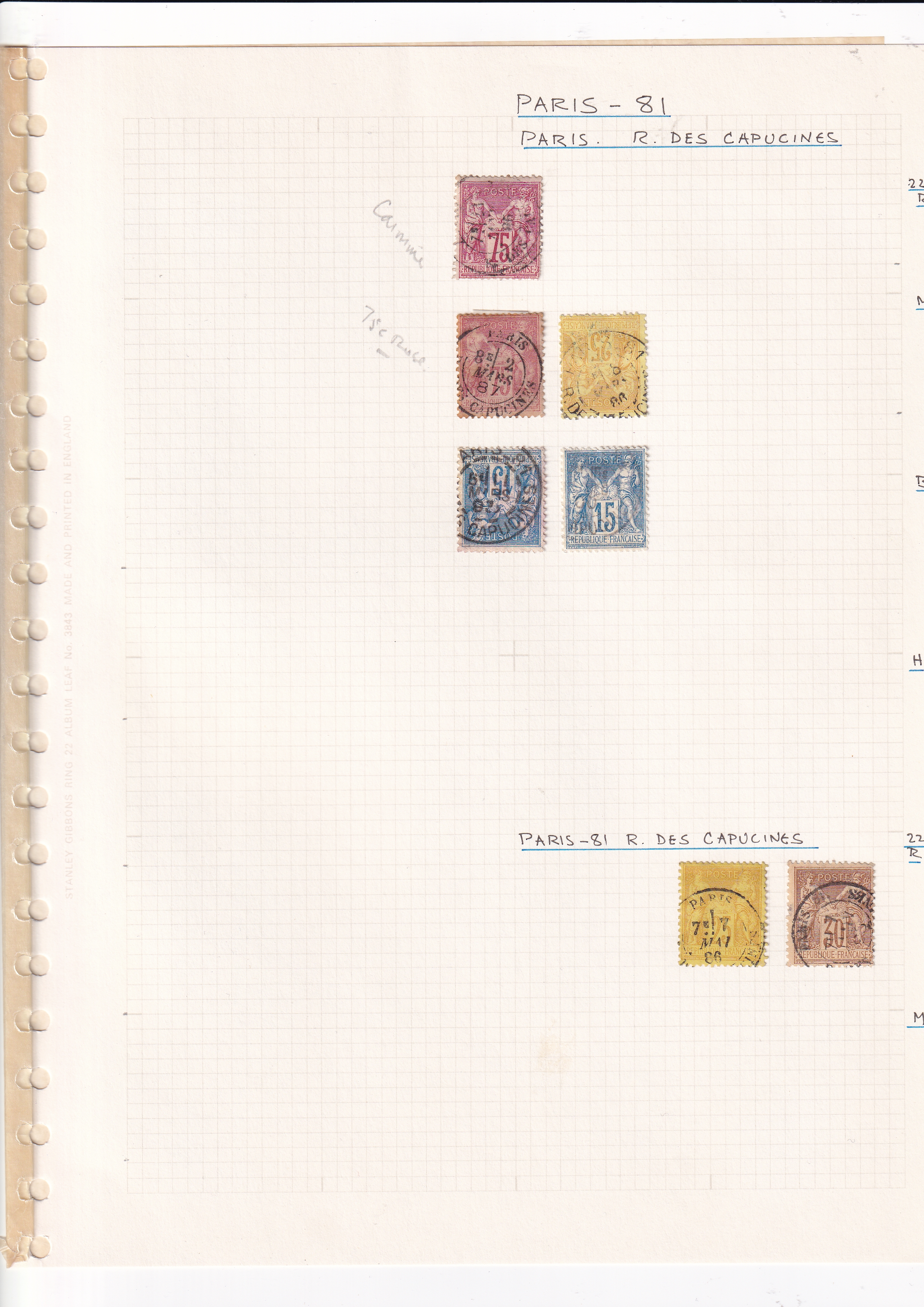 a page of a notebook with stamps