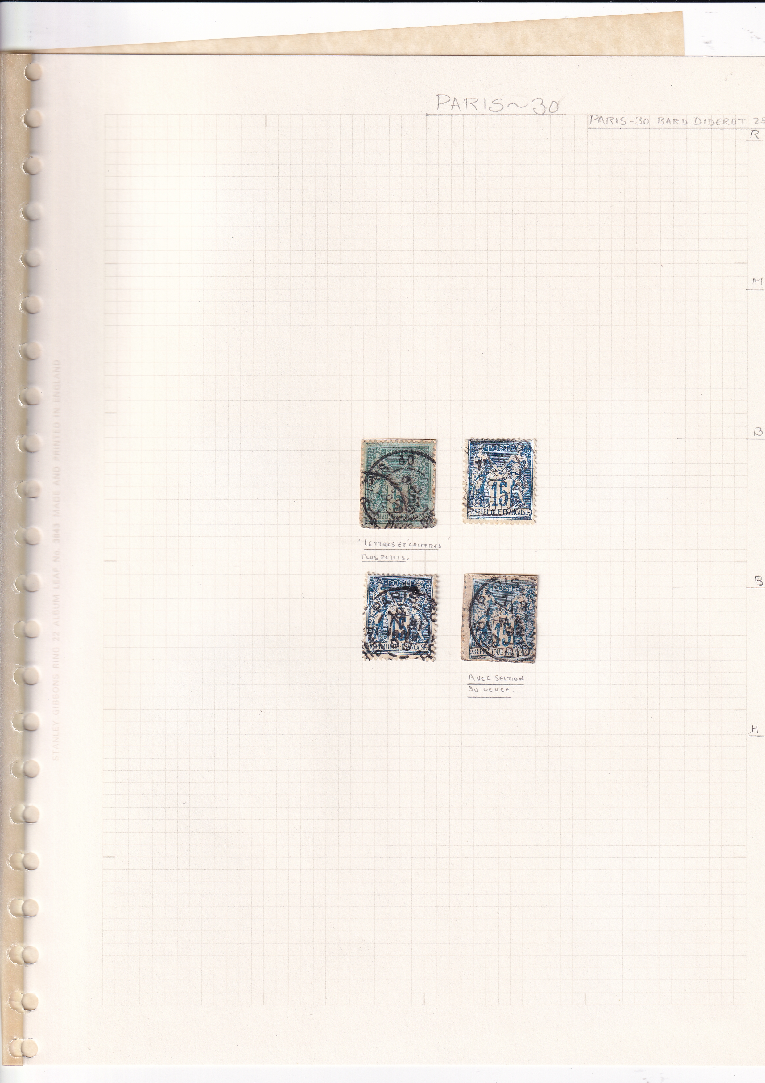 a page of a notebook with stamps