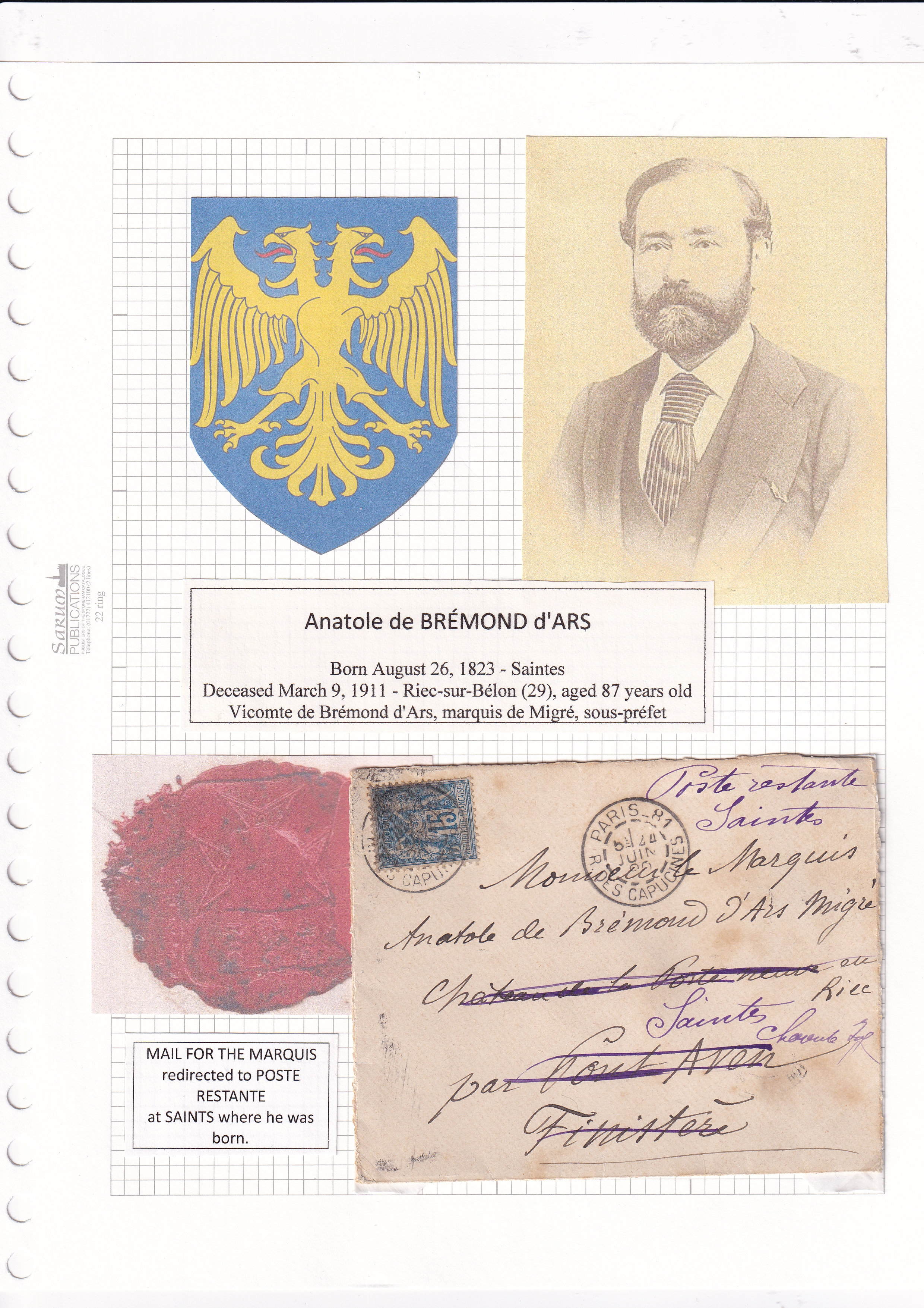 a paper with a picture of a man and a postcard