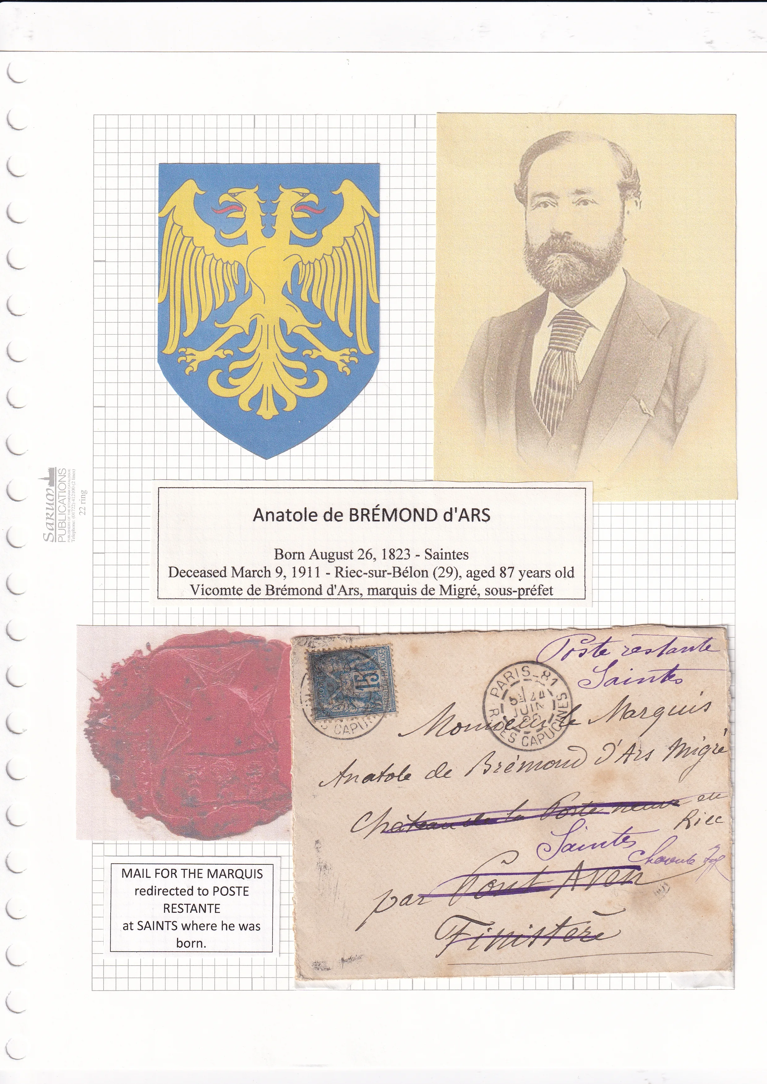 a paper with a picture of a man and a postcard